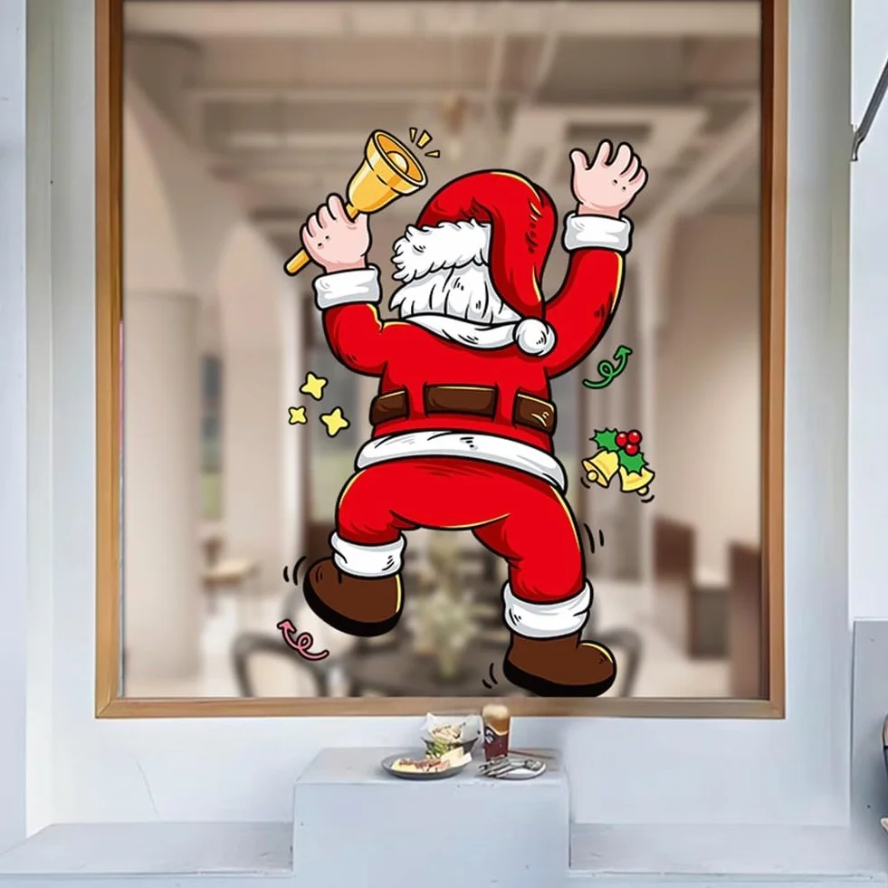 Świąteczny Mikołaj zestaw naklejek na okna 2 szt. folia statyczna PCW 30 x 40 cm wodoodporne wielokrotnego użytku