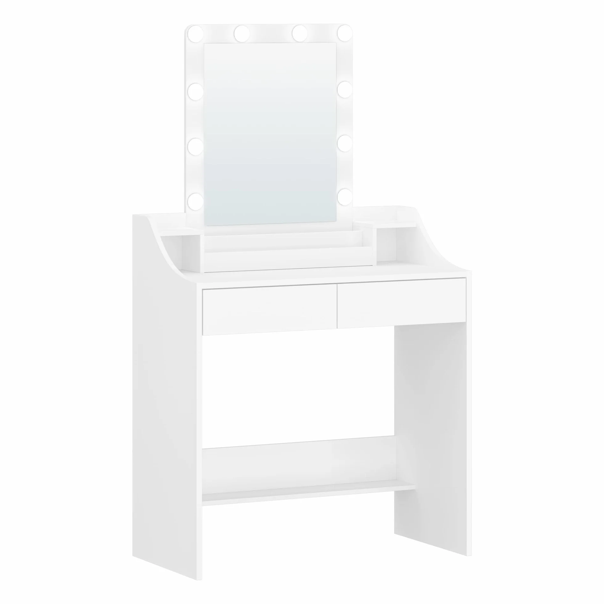 Hzuaneri Toaletka 80 cm z Oświetleniem Led, Regulowana Jasność, Toaletka z Lustrem, z 2 Szufladami I 2 Otwartymi Przegrodami, Nowoczesna, Biała DT39503X
