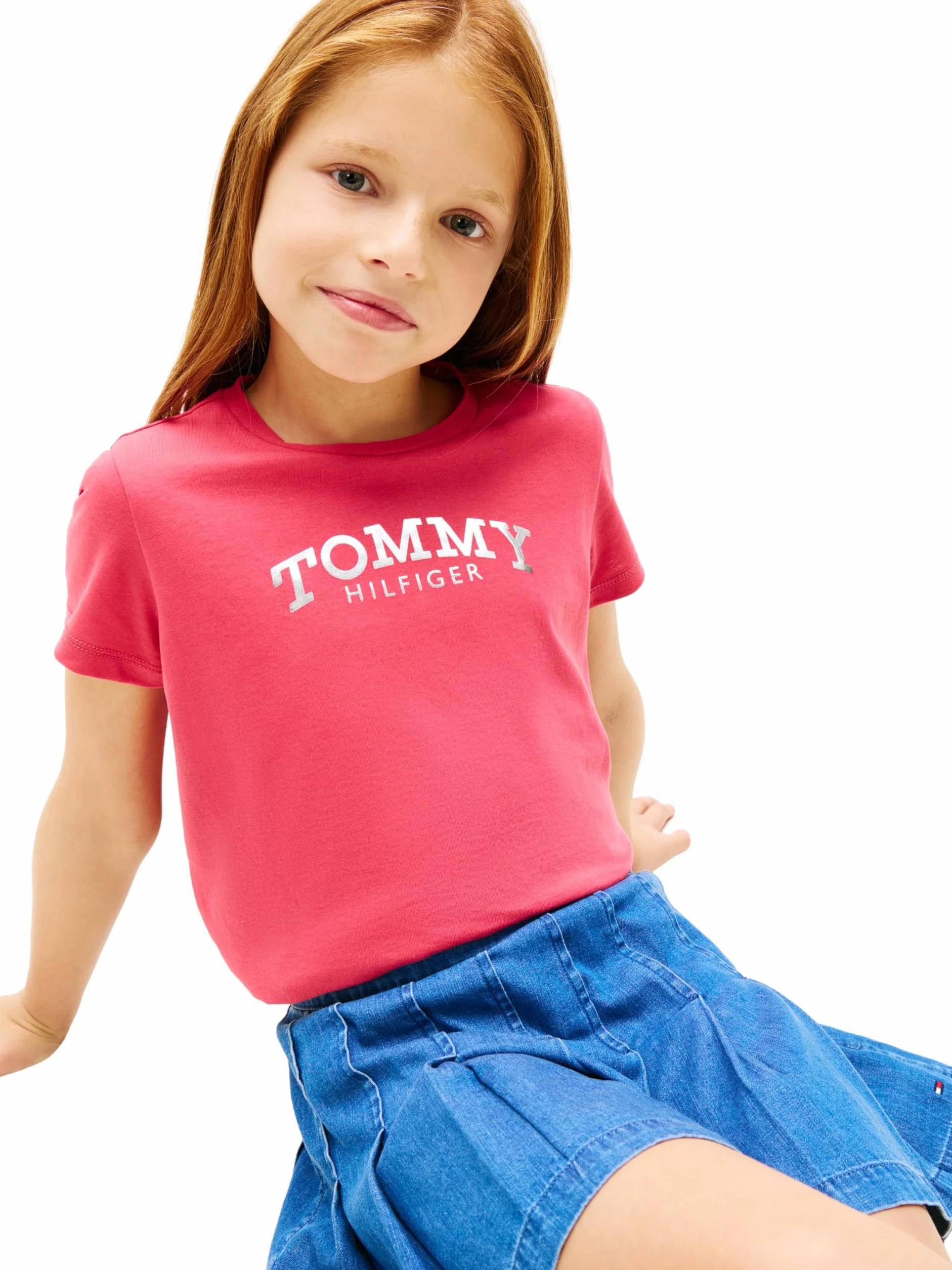 Tommy Hilfiger Dziewczęca koszulka Tommy FOIL SS KG0KG08974 S/S, CZERWONA (Vintage Cerise), 14 lat, Czerwony (Vintage Cerise), 14 lat