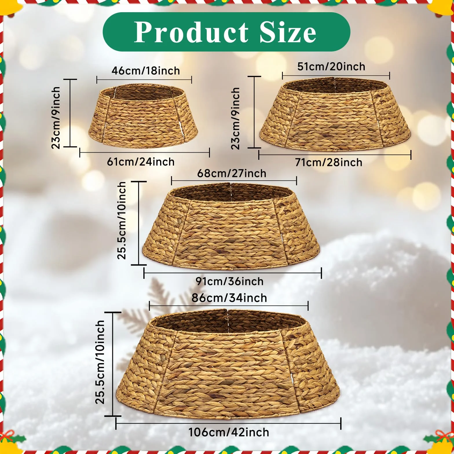 Lanpn Naturalny kołnierz na choinkę z rattanu 71 cm, dekoracyjna pleciona mata pod choinkę, podstawa, podstawka, osłona w stylu rustykalnym dla małych, mini, cienkich, sztucznych choinek, dekoracja
