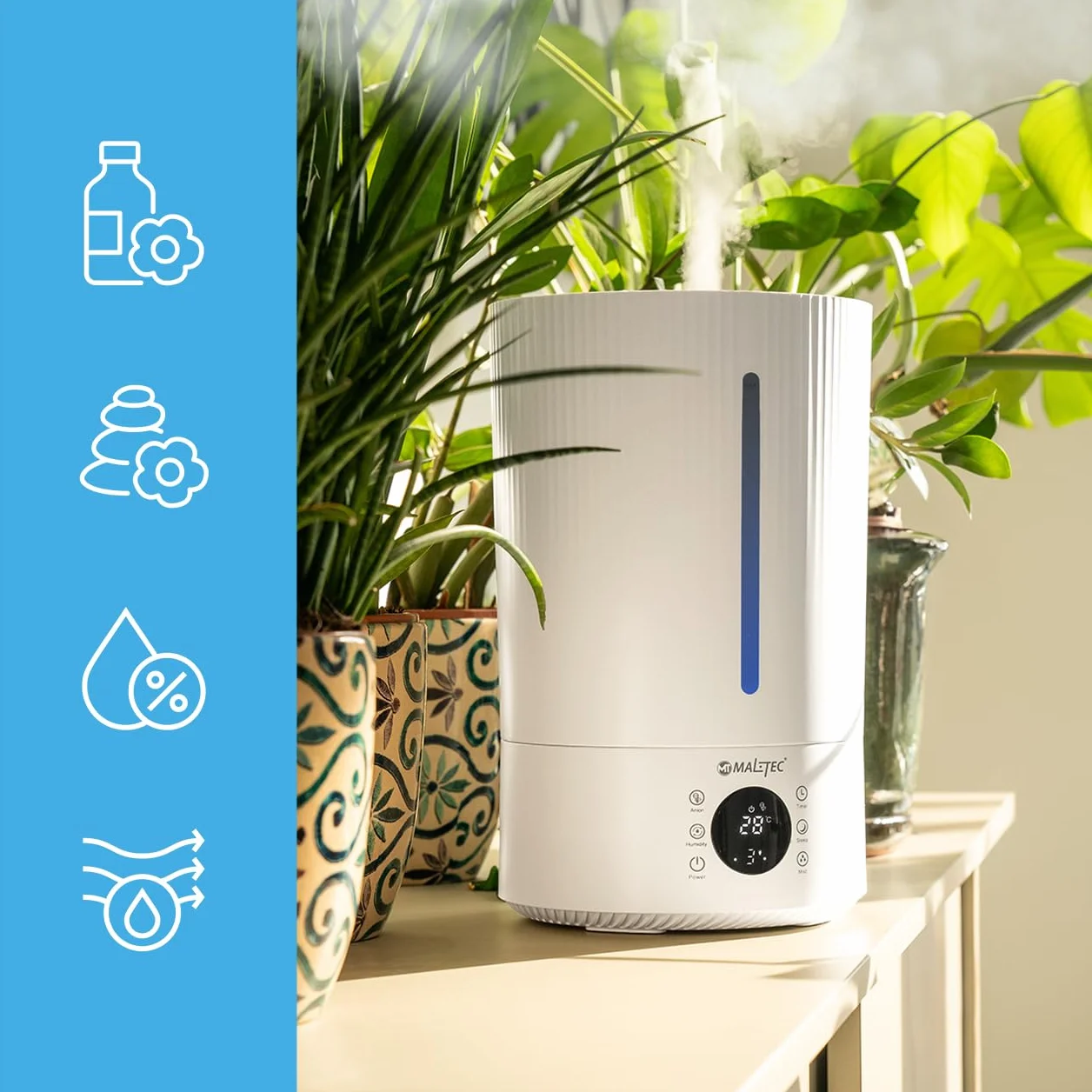 Nawilżacz powietrza Maltec WT5000ION ultradźwiękowy jonizator dyfuzor olejków do 35 m2 aromaterapia 3 stopnie