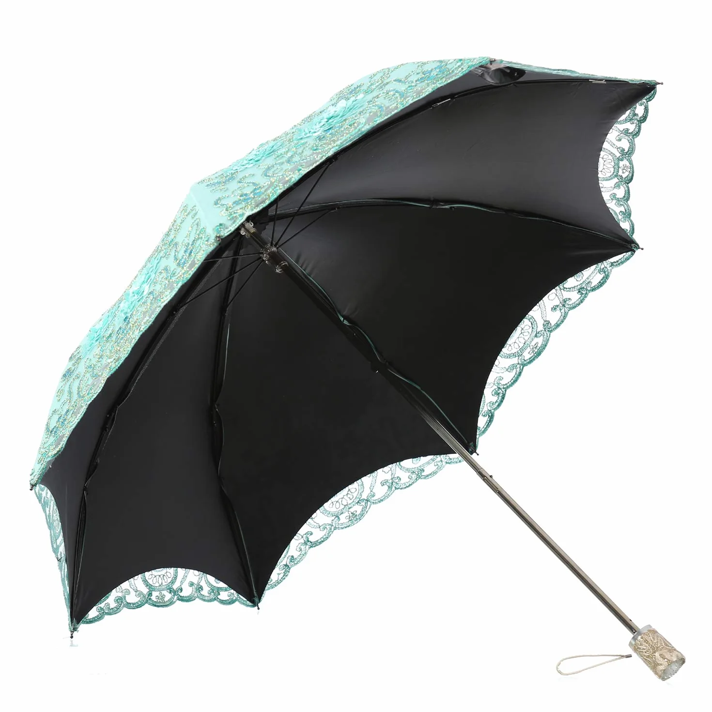 LCY Damski haftowany koronkowy dwupokładowy parasol chroniący przed promieniowaniem UV parasol przeciwsłoneczny / deszcz / śnieg składany parasol
