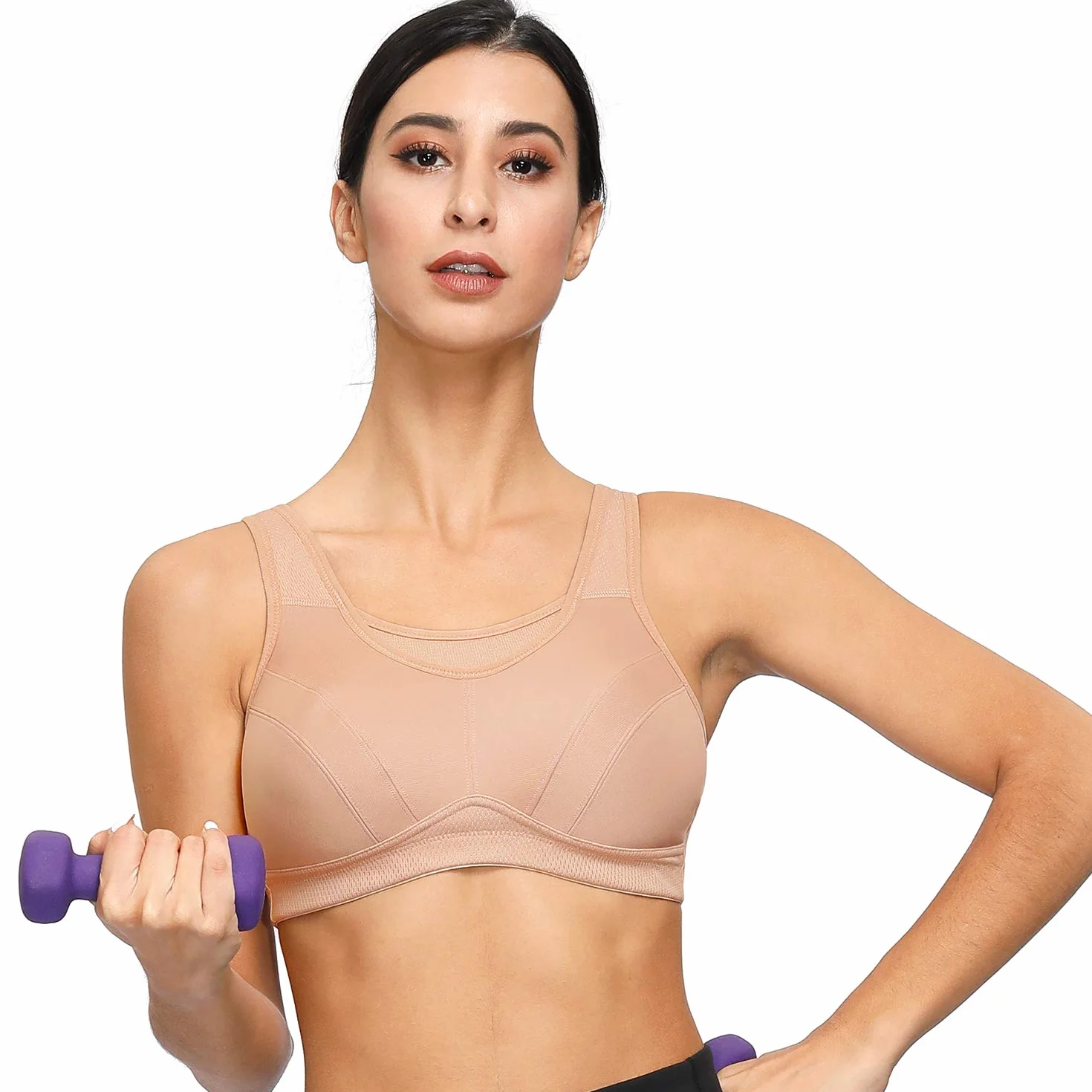 Deyllo Damski biustonosz sportowy redukujący siłę uderzenia, plus size, bez fiszbin, na trening, do bieganie, na jogę