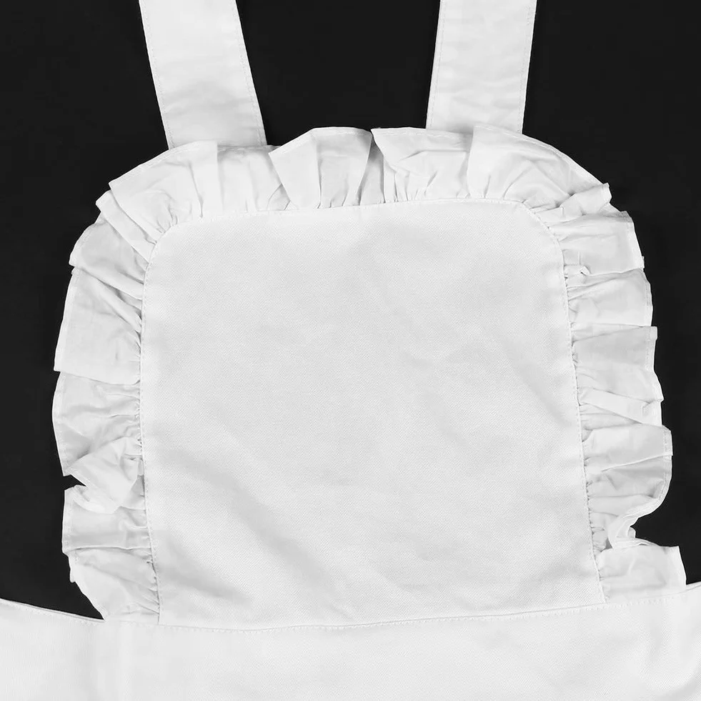 Nikou Fartuch Kuchenny Damski Bawełniany Biały z Falbanką i Rękawem