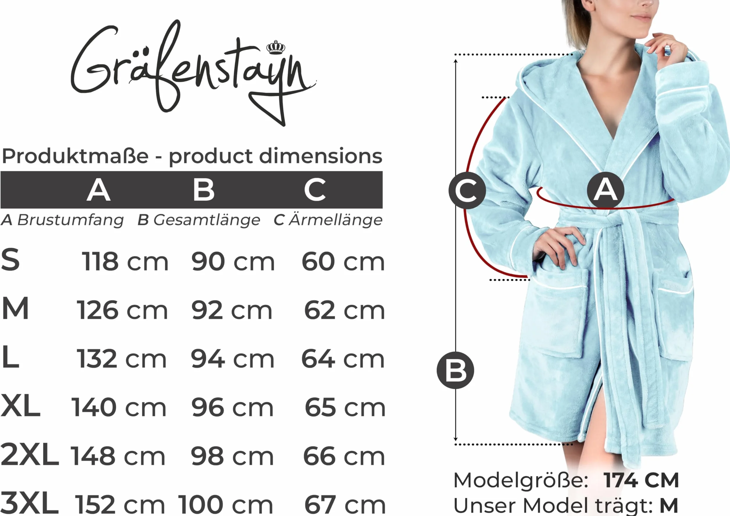 Gräfenstayn Szlafrok damski puszysty z kapturem - przytulny polar - Öko-Tex Standard 100 - szlafrok poranny lekki i krótki - rozmiar S - XXXL