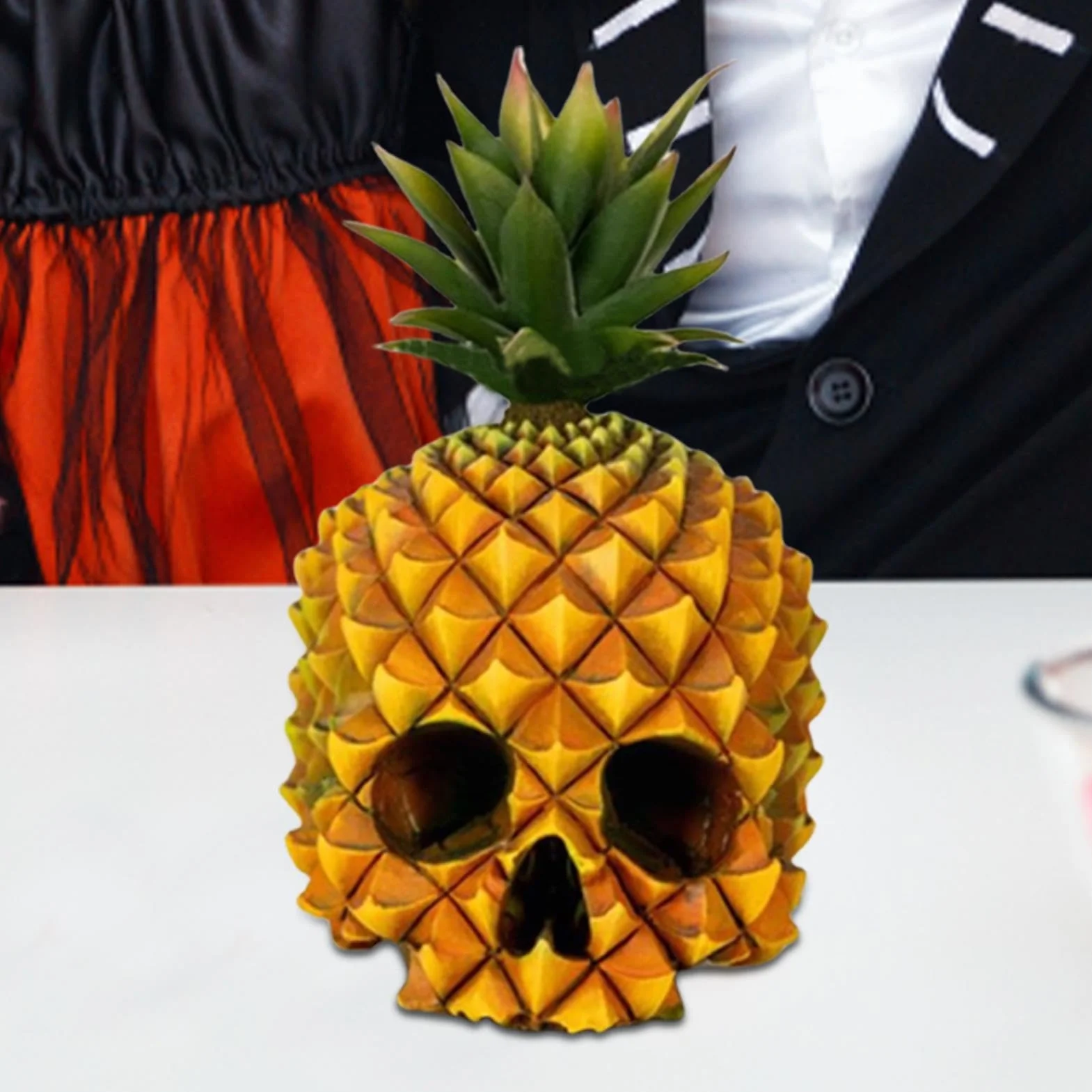 Rzeźba głowy czaszki ananasa, głowa czaszki ananas dekoracja rzeźba | zabawny ananas czaszka figurka z żywicy do salonu