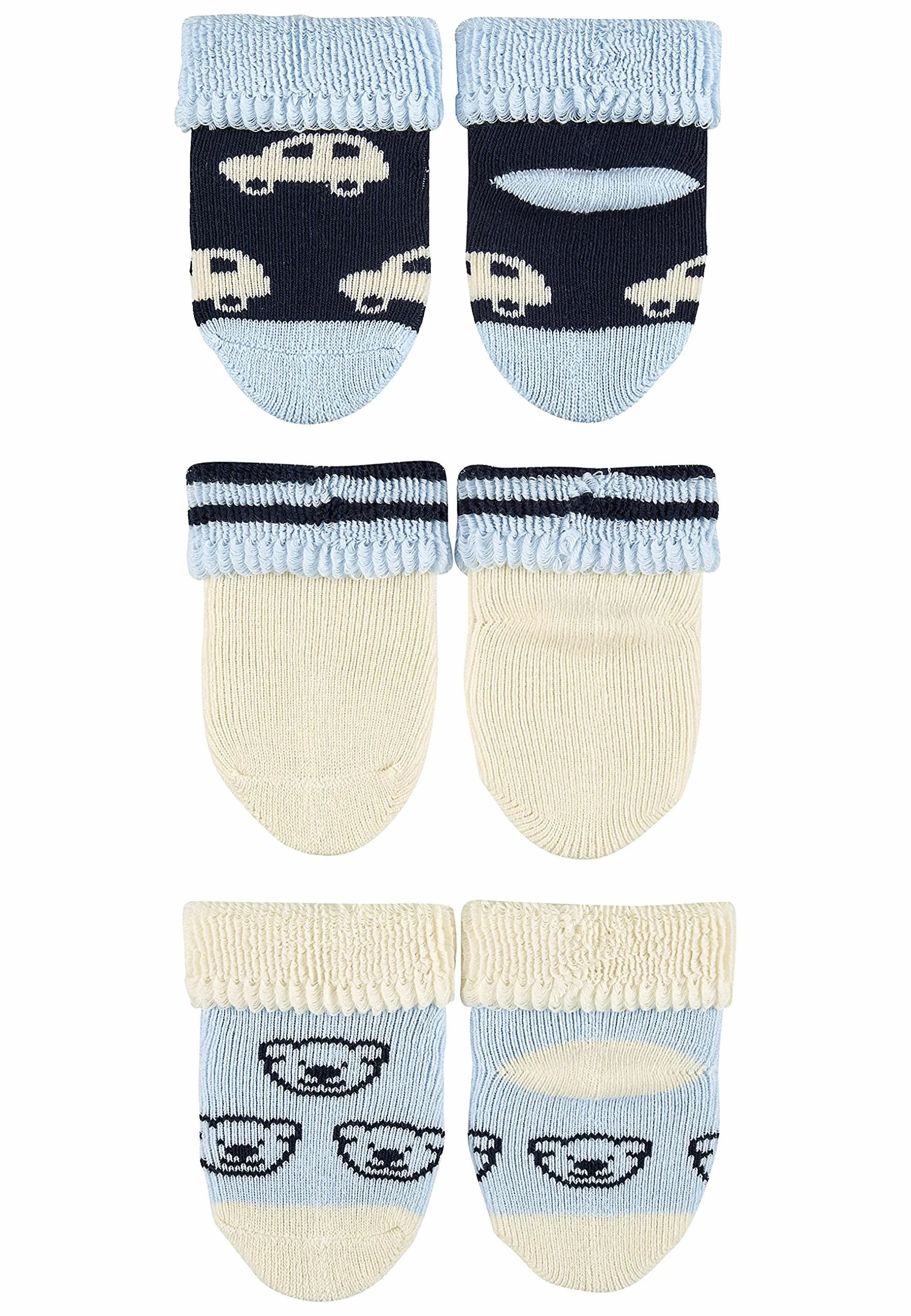 Sterntaler - Baby Jungen Erstlingssöckchen 3er Set Plüsch Socken Auto Bär, beżowy niebieski - 8201910, Beżowy (Ecru 903), 0-3 miesięcy