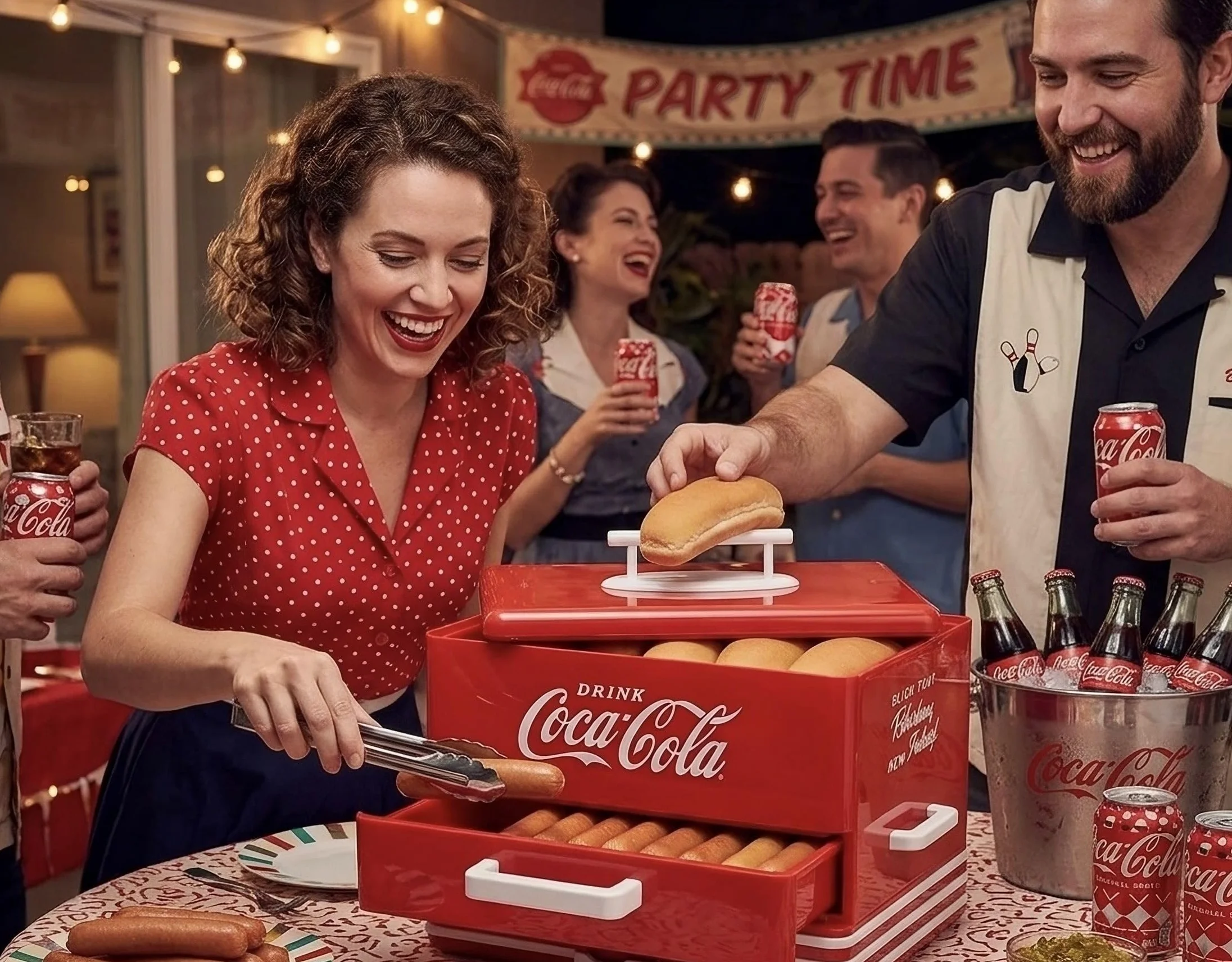 Salco Coca-Cola parowar i podgrzewacz do bułek 24 kiełbaski Hot Dog 12 bułek
