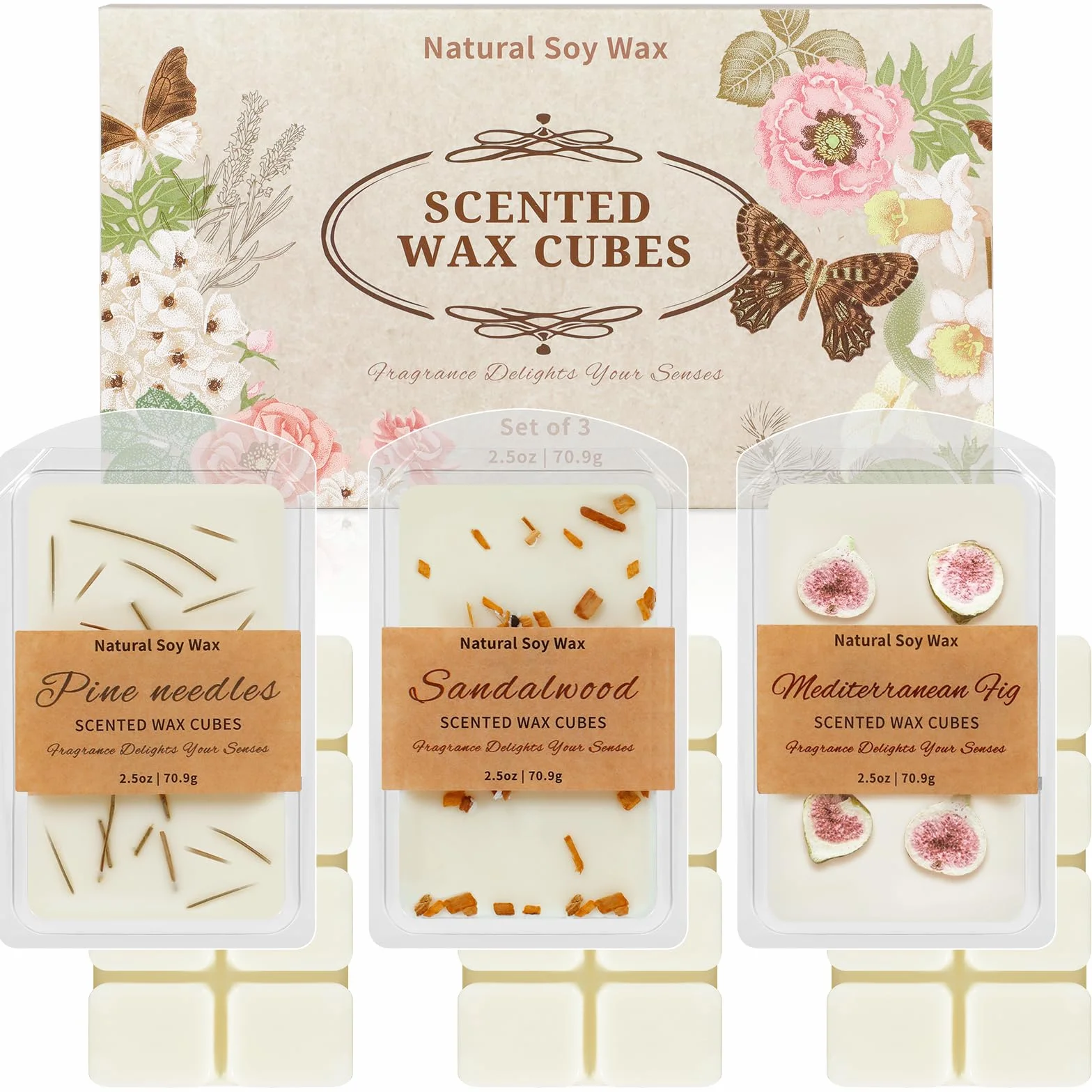 SCENTORINI Wosk zapachowy sojowy 3 aromaty śródziemnomorskie figi drzewo sandałowe