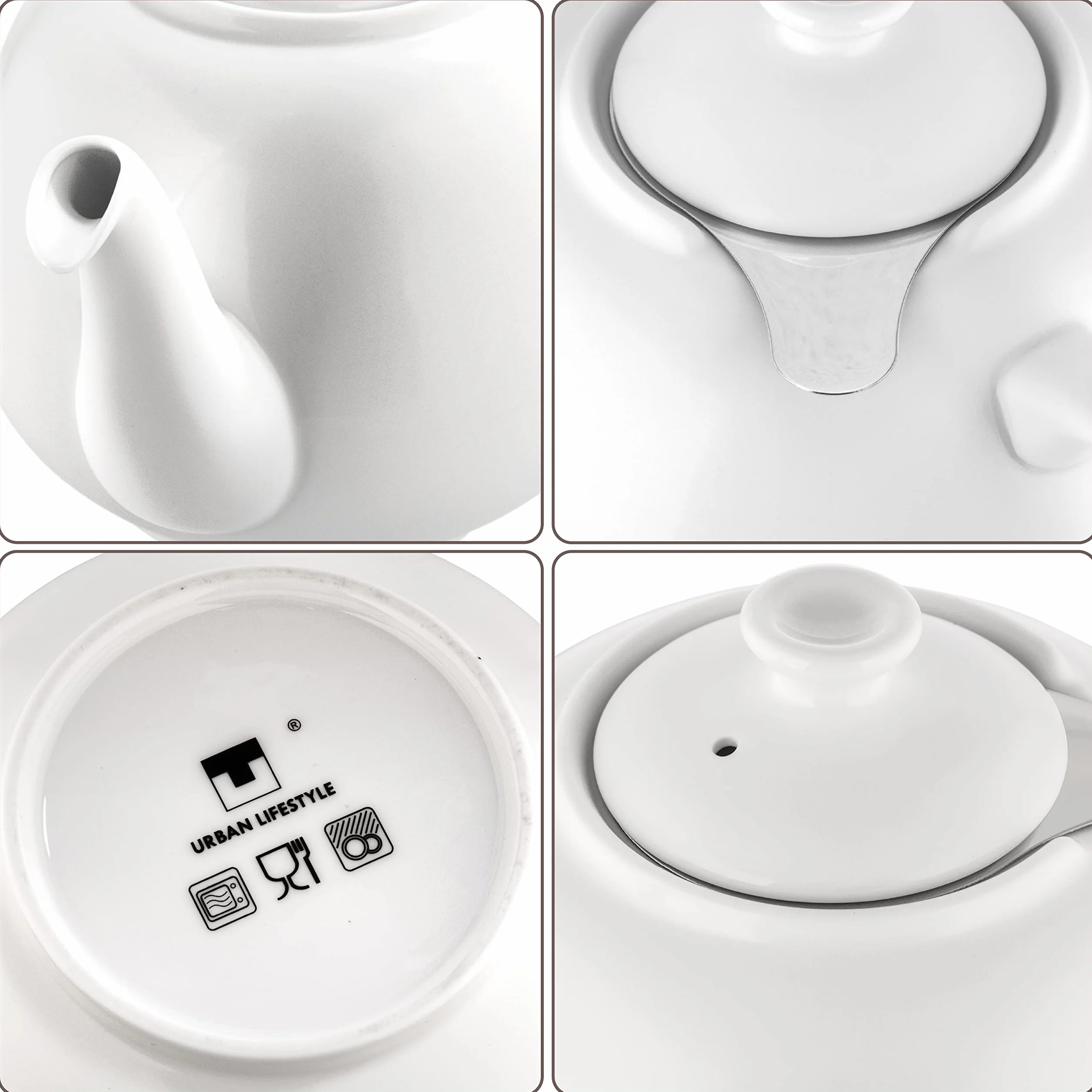 Dzbanek do Herbaty z Zaparzaczem 1,1 L Porcelany z Filtrem Stal Nierdzewna 800 ml Biały SWANSEA