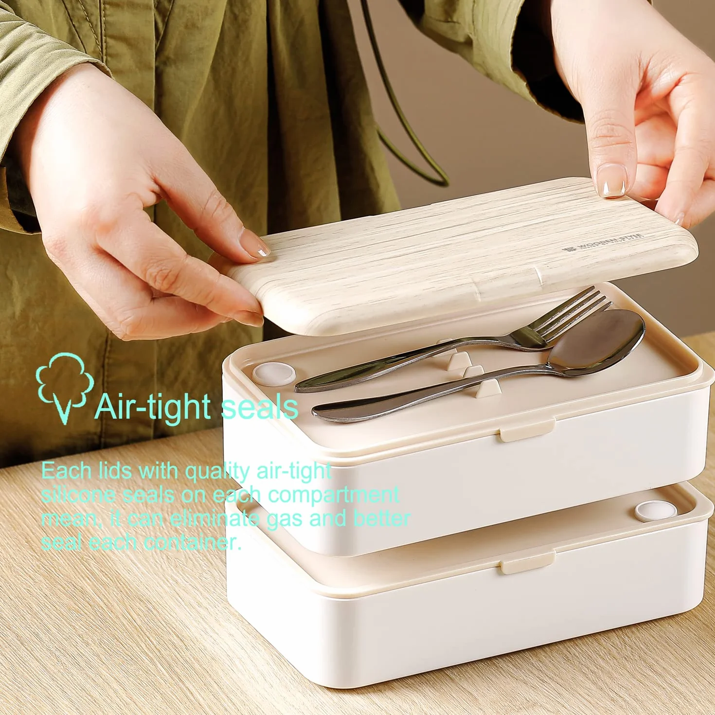 Binoster oryginalny pojemnik na żywność bento, lunchbox, w stylu japońskim, z taśmą i podziałką, łyżka i widelec ze stali nierdzewnej, kolor różowy