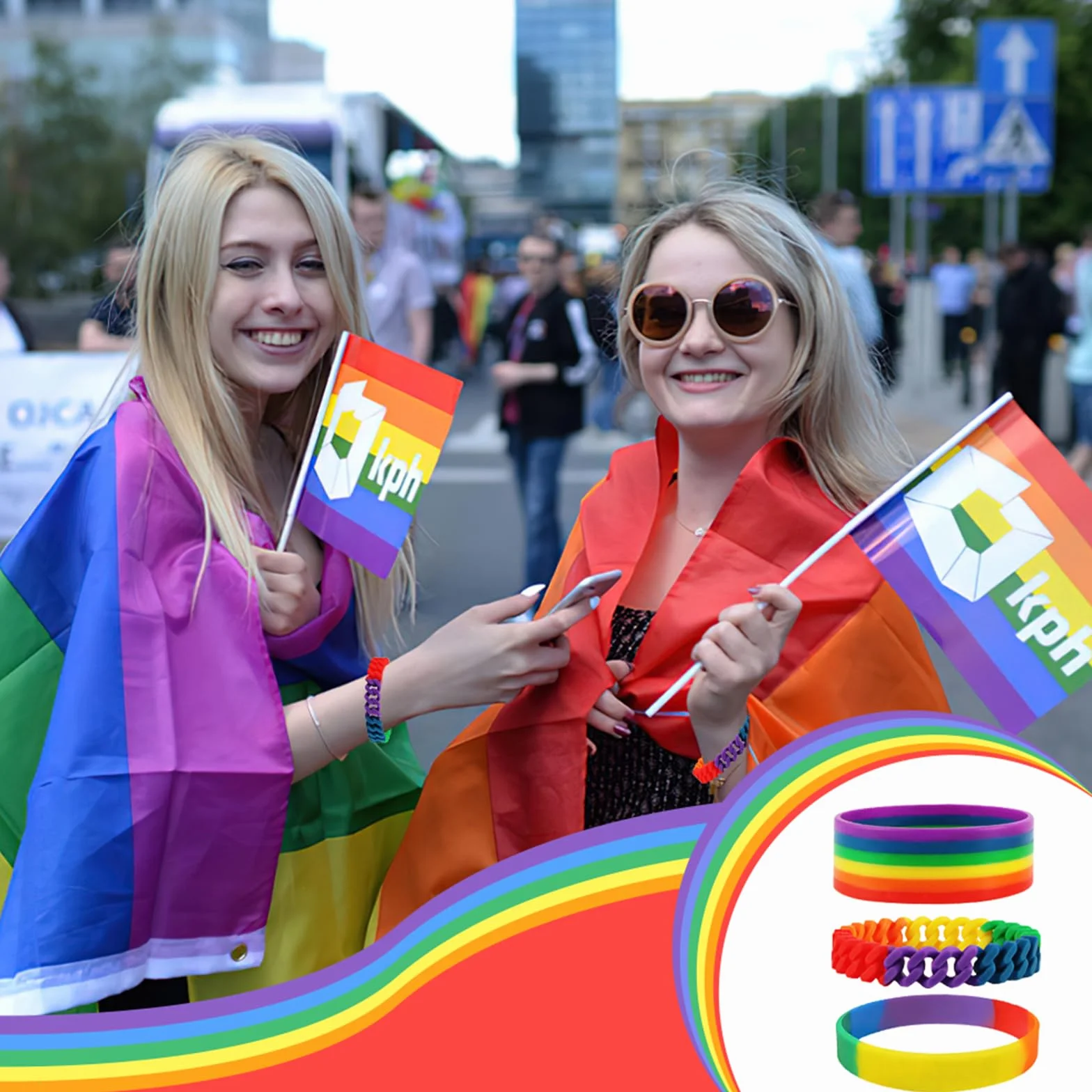 Tęczowa bransoletka LGBT Gay Pride, silikon, 18 cm