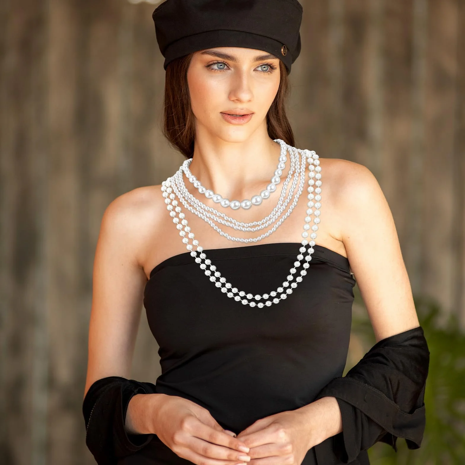 6 szt. długi naszyjnik z pereł, vintage, elegancki naszyjnik ze sztucznych pereł, Flapper, lata 20., perłowe akcesoria, modny warstwowy naszyjnik na sznurku, Gatsby, biżuteria kostiumowa, na