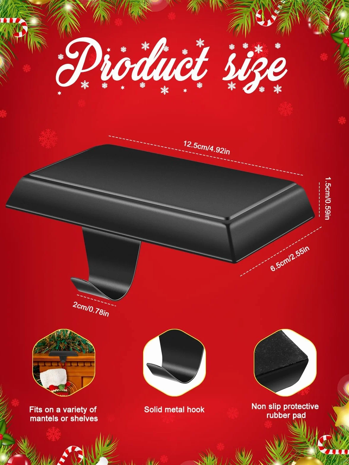 EBANKU Świąteczny uchwyt na skarpety, black 8 szt. metalowe haczyki do zawieszania, antypoślizgowy wiszący hak do kominka, wieszaki na pończochy，Christmas Stocking Hanger