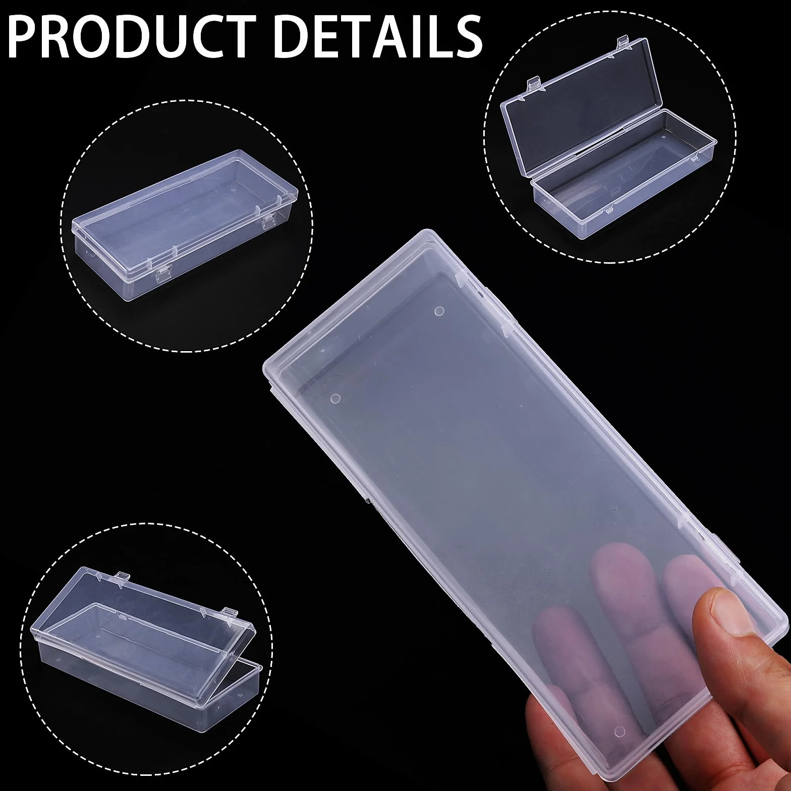 WLLHYF Małe plastikowe pojemniki do przechowywania z pokrywkami na zawiasach, 3 sztuki, prostokątne przezroczyste plastikowe pojemniki do przechowywania koralików, biżuterii i rękodzieła (6 x 7 x 3 cm)