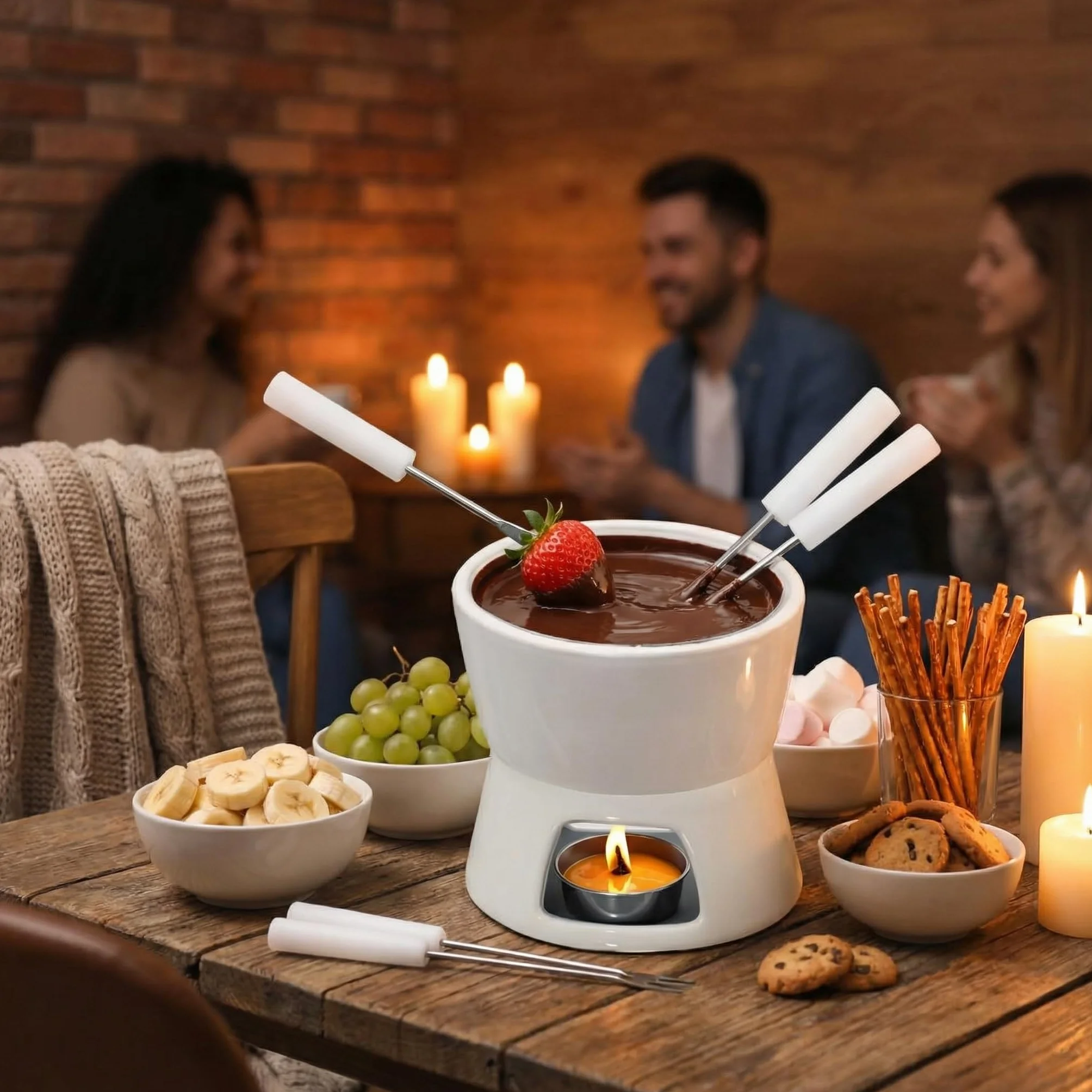 MIJOMA Mini zestaw do fondue czekoladowego biały 2 widelczyki