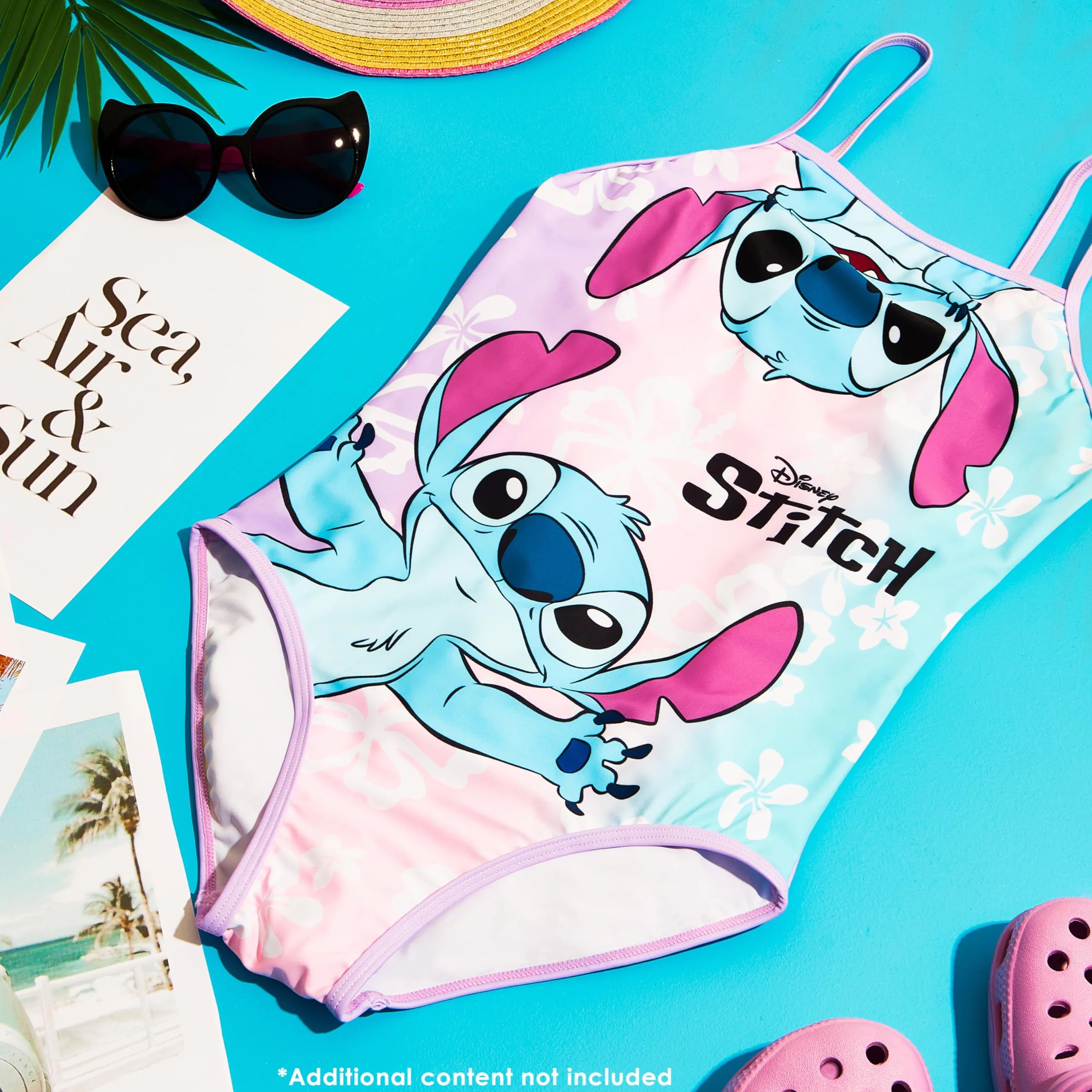 Disney Jednoczęściowy elastyczny stitch dziewczęcy strój kąpielowy, szybkoschnący, na plażę i basen