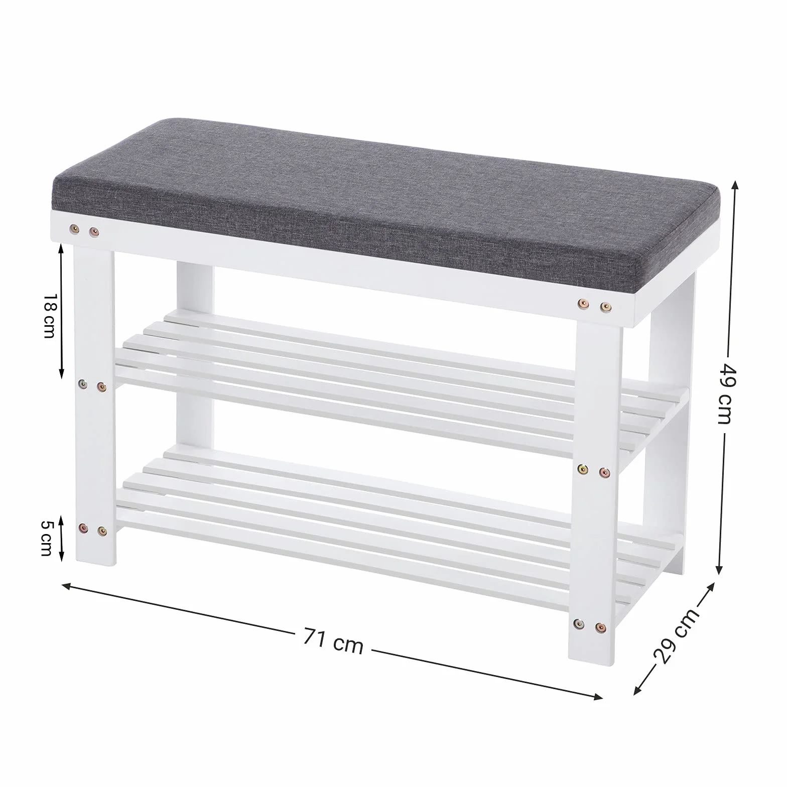 SONGMICS szafka na buty z bambusa 2 półki ławka do siedzenia 150 kg 71x29x49 cm biało-szara LBS604W01