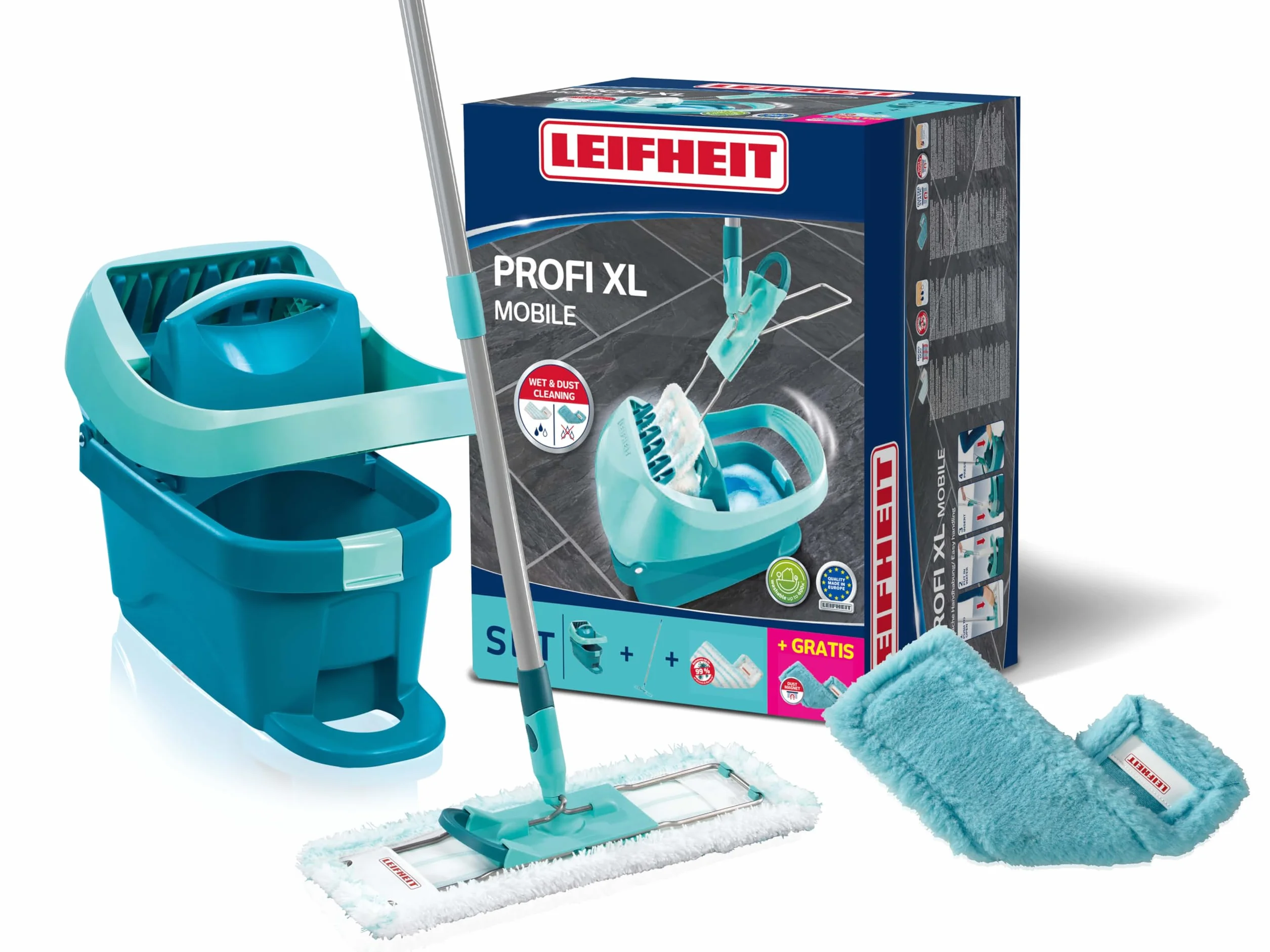 Wiadro Z Wyciskaczem Do Mopa Profi XL Na Kółkach Mop Z Nakładką Micro Duo Plus Nakładka Duster Static