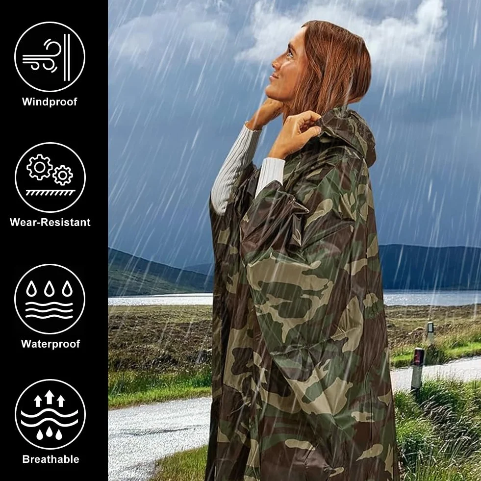 peleryna przeciwdeszczowa kamuflażowa, wielofunkcyjna 3 w 1, wodoszczelna peleryna unisex, mata pod namiot, plandeka ochrony przeciwsłonecznej, peleryna przeciwdeszczowa do wędkowania, wędrówek