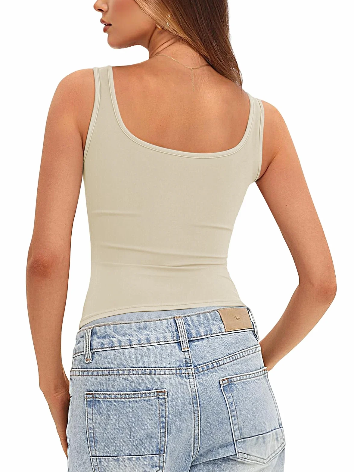 Cuptacc Tank Top Damska Kwadratowy Dekolt,Slim Fit z Podwójnym Podszewką Koszulka, Lekki Szerokie Ramiączka Top
