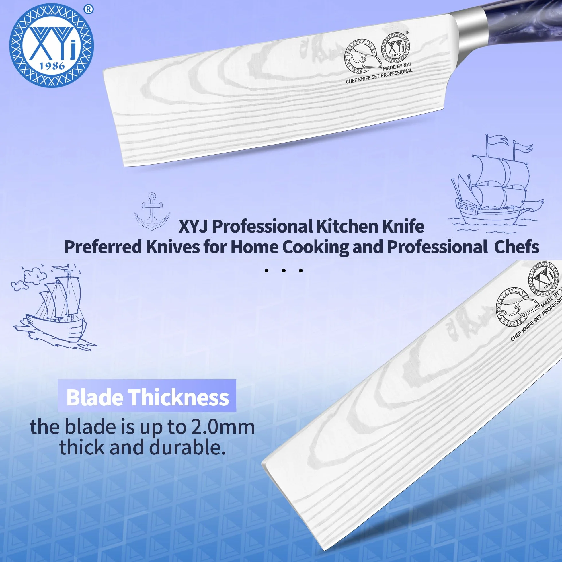 XYJ Authentic Since 1986,7 Inch Japanese Nakiri Knife,Stainless Steel Kitchen Cutlery,Meat Cleaver,Laser Damacus Pattern,Slicing Chef Knife With Sleeve,Resin Handle