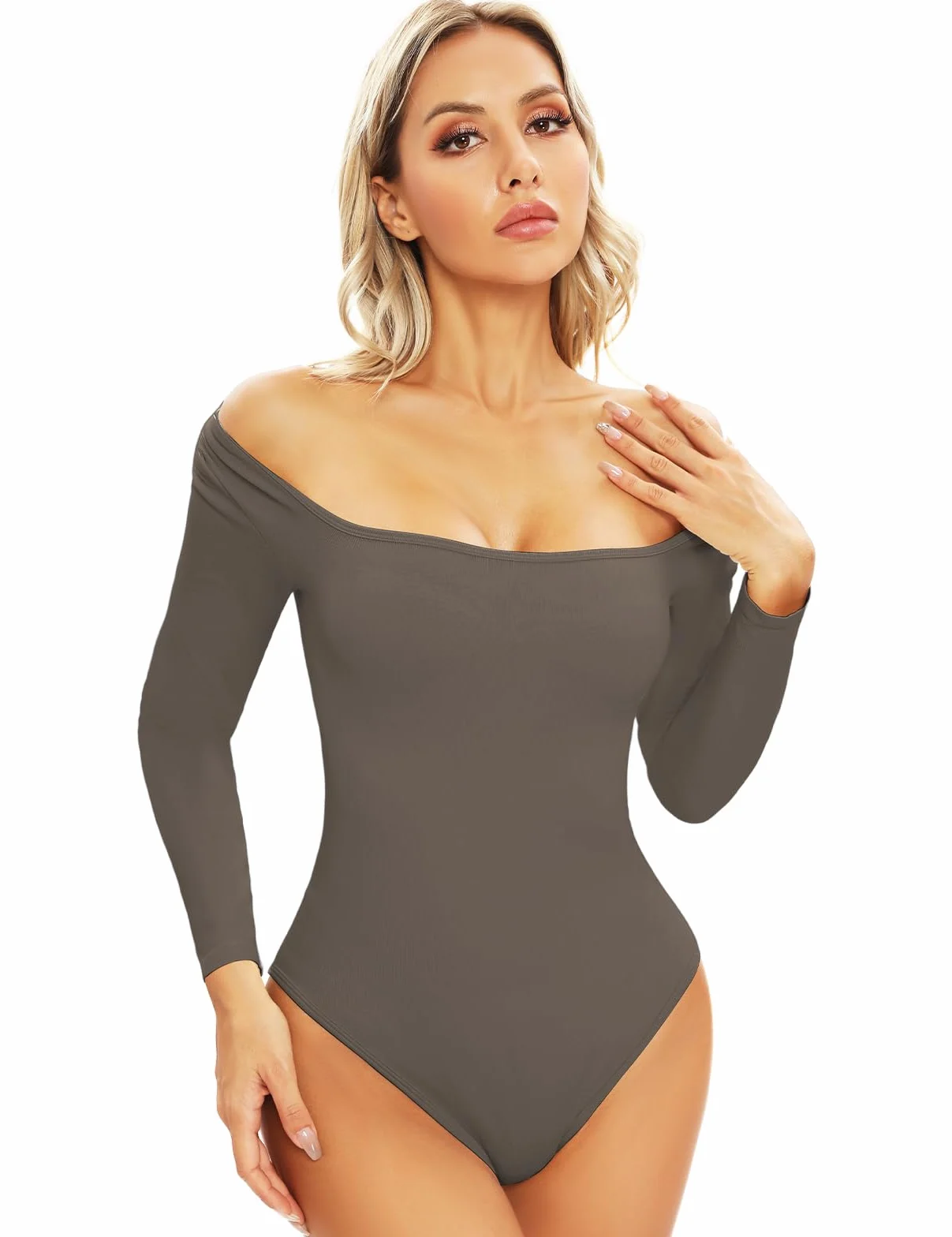 Body damskie z długim rękawem, elegancki, seksowny dekolt w kształcie litery U, jednolity kolor, na co dzień, rozciągliwe, podstawowe, obcisłe, górne body