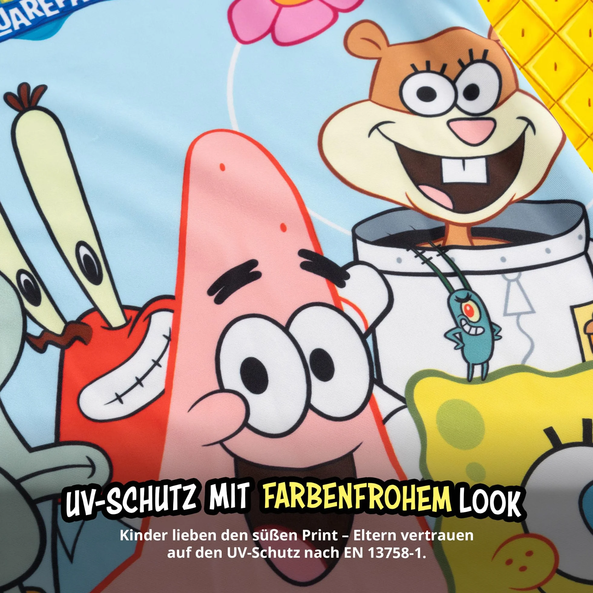 United Labels Spongebob Kanciastoporty kostium kąpielowy dwuczęściowy, ochrona UV 50, dla chłopców, niebieski, moda kąpielowa dla dzieci, z koszulką i kąpielówkami, strój kąpielowy