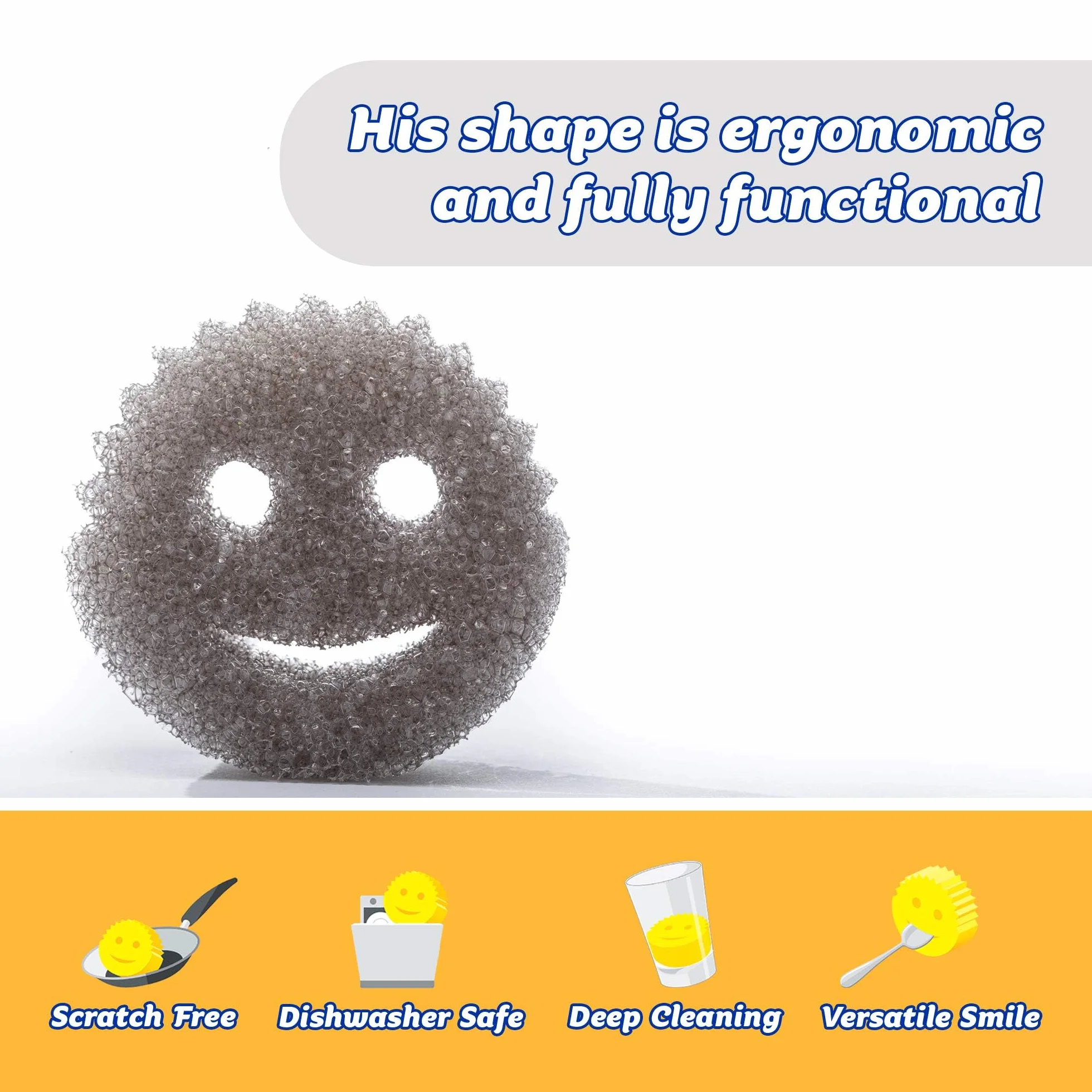 Scrub Daddy Uśmiechnięta Gąbka Flextexture do Szorowania Antybakteryjna Odporna na Zarysowania Szara