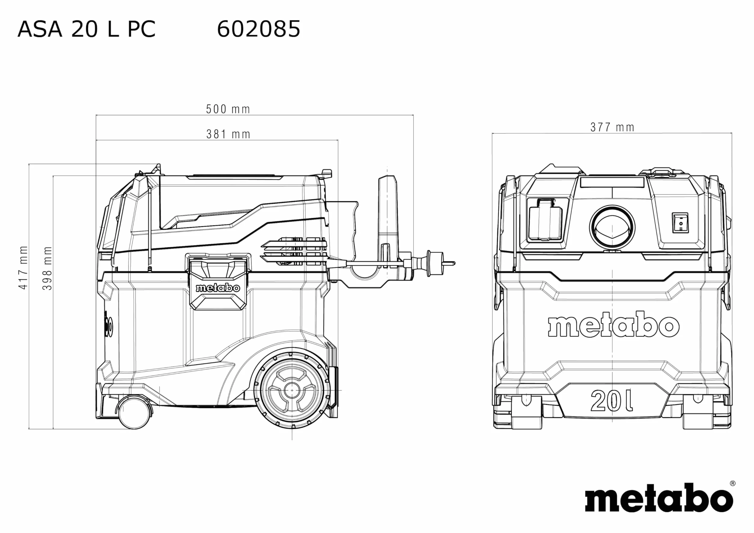 Metabo odkurzacz uniwersalny ASA 20 L PC 1200 W klasa pyłu L mokro i sucho