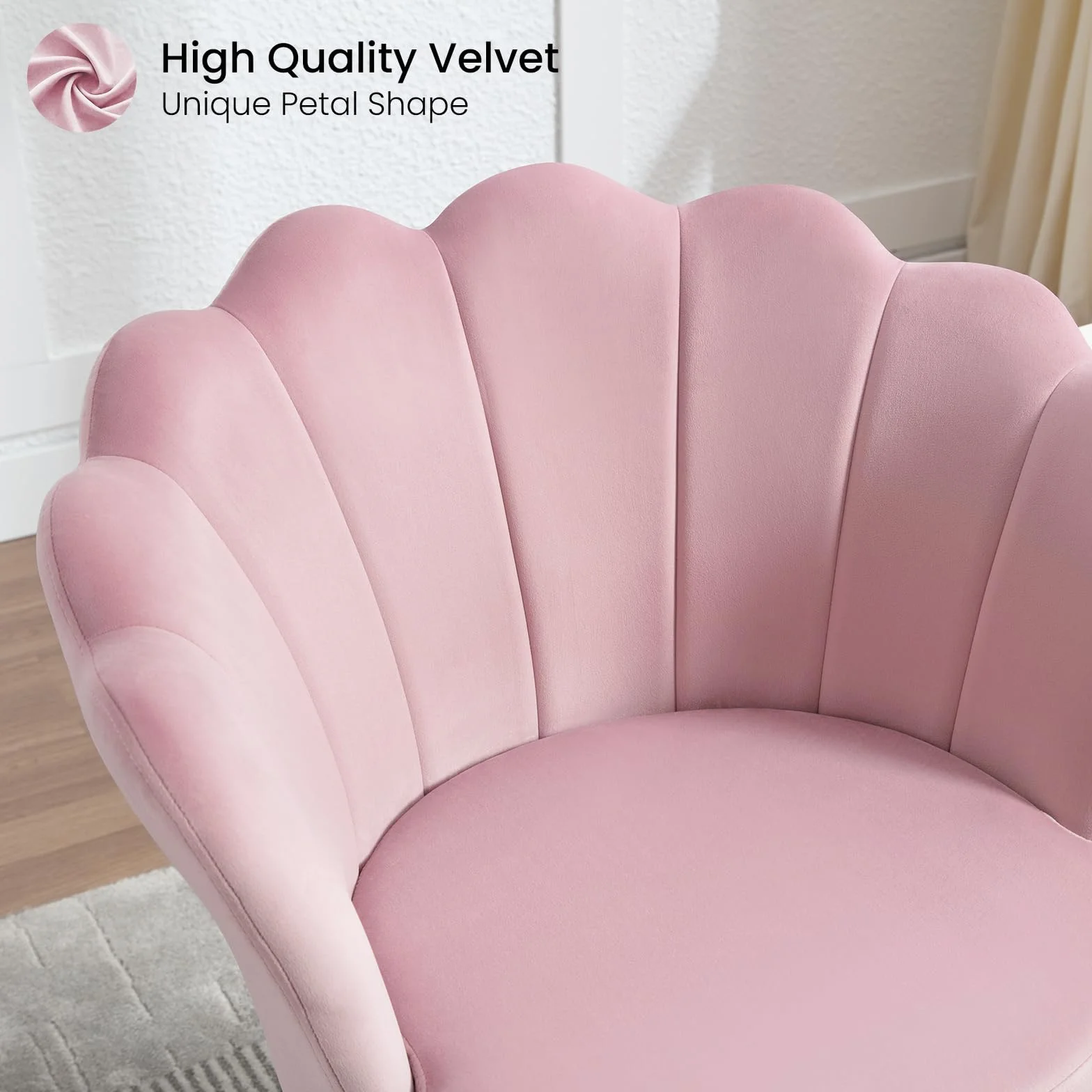 WOLTU Fotel relaksacyjny w kształcie płatka, fotel do sypialni, salonu z metalowymi nogami, nośność 150 kg, różowy