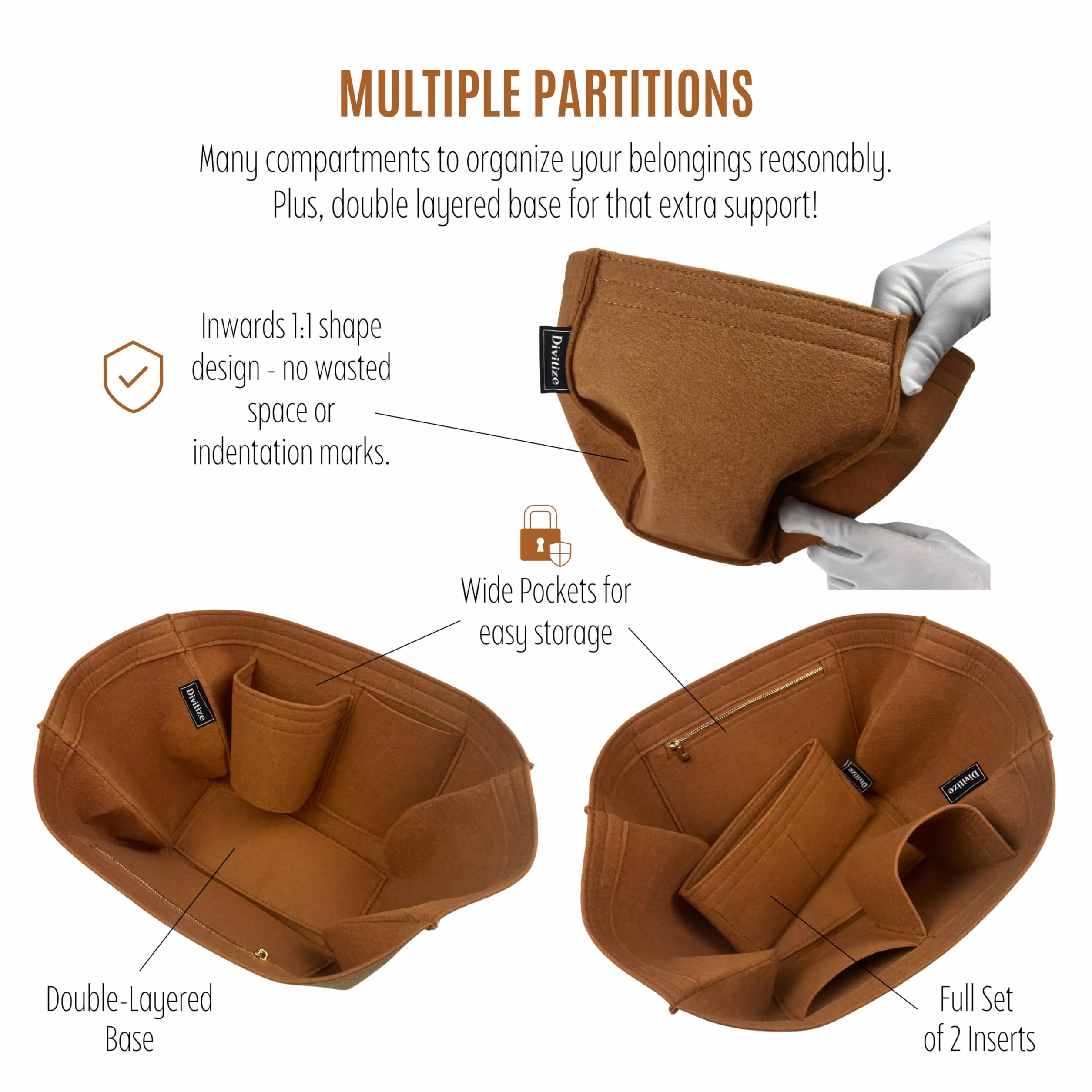 Divitize Premium Organizer kompatybilny z Cyme Mini/Large - w ręcznie robionym filcu, całkowite pokrycie, wzmocniona podstawa, wykonanie na zamówienie, 24+ kolorów (Sienna, dla Mini Cym*)