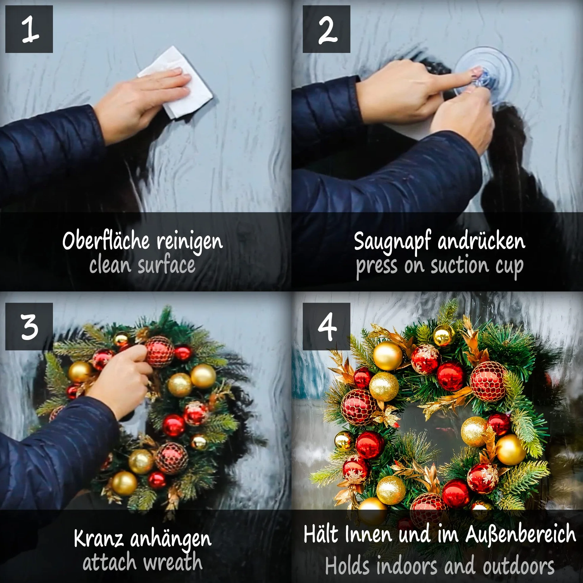 COM-FOUR® XL Hak na wianki - wieszak na jesienne dekoracje na szyby, okna i drzwi - duzy haczyk z przyssawka - duza sila trzymania 5 kg (1 haczyk - XL - przezroczysty)