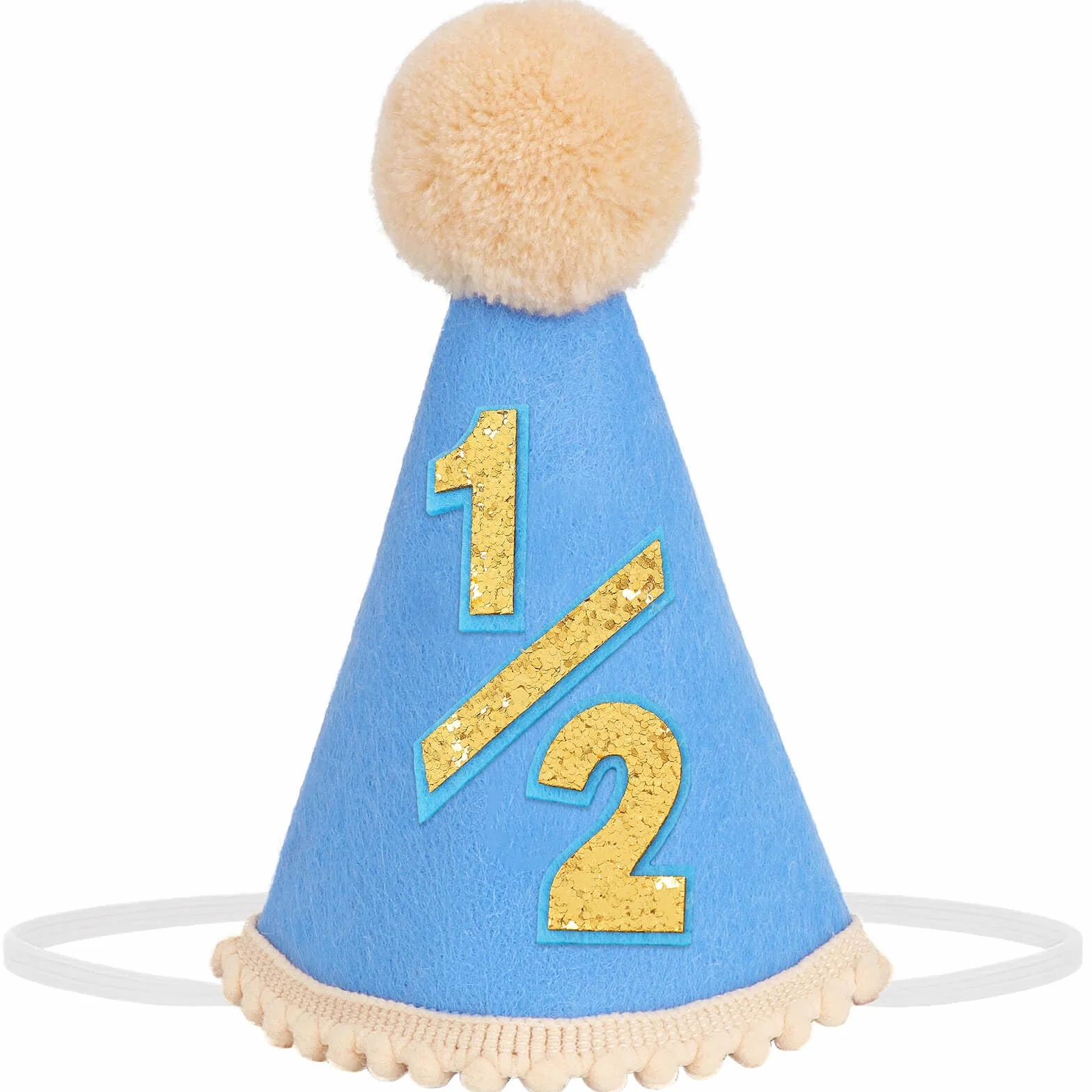 DRESHOW 1/2 Urodzinowy Kapelusz dla Niemowląt Półurodzinowe Stożkowe Kapelusze z Pomponami 6 Miesięcy Cake Smash Photo Props Nakrycia Głowy dla Dziewczynek i Chłopców