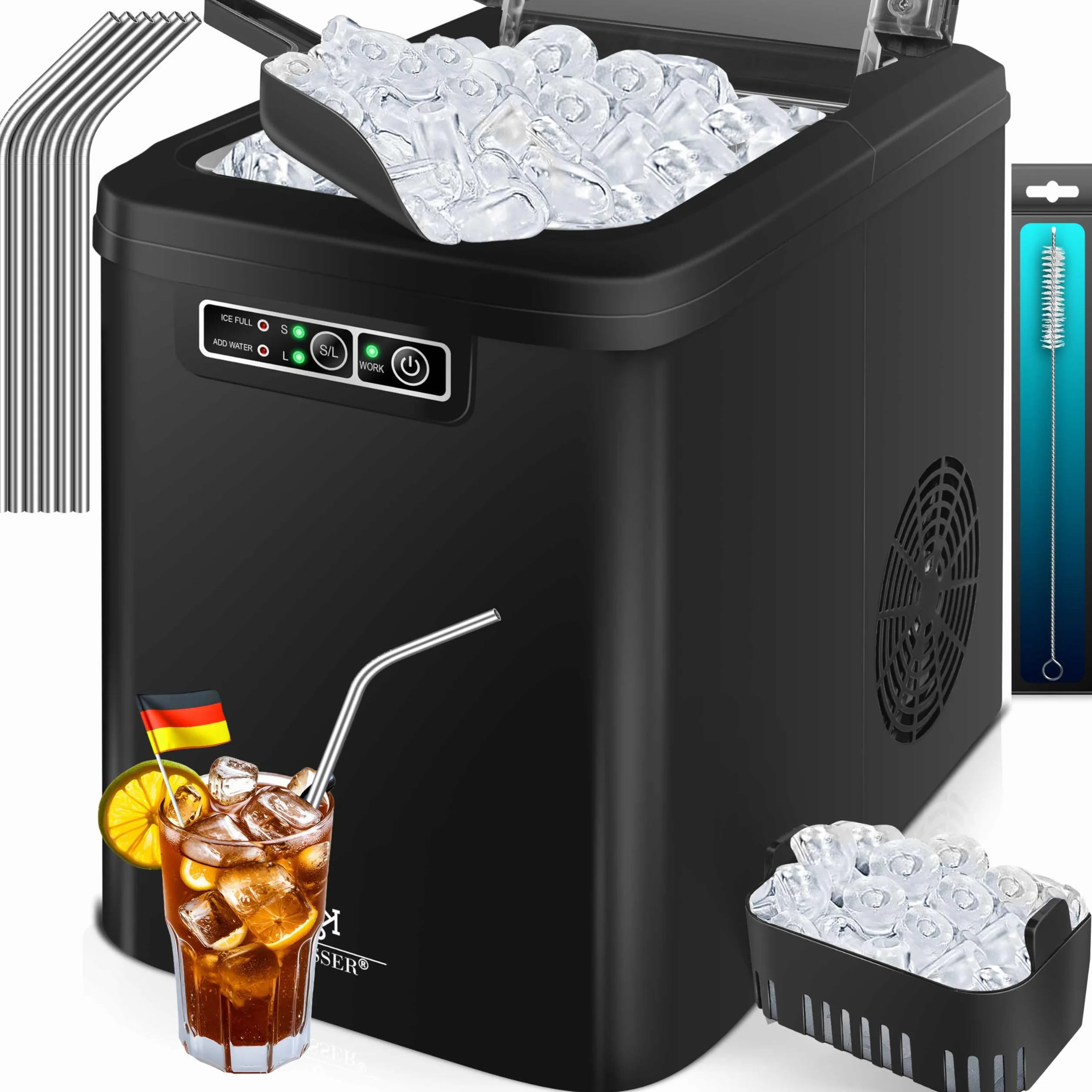 KESSER Ice Maker Stainless Steel 12 kg 24 h 2,2 l Zbiornik Wody LED Samooczyszczanie
