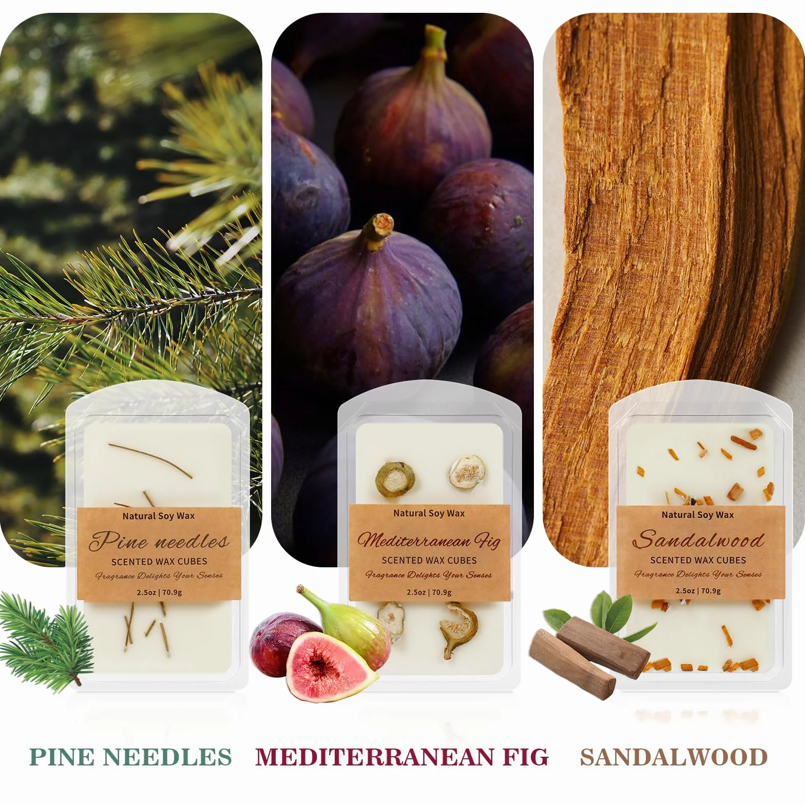 SCENTORINI Wosk zapachowy sojowy 3 aromaty śródziemnomorskie figi drzewo sandałowe