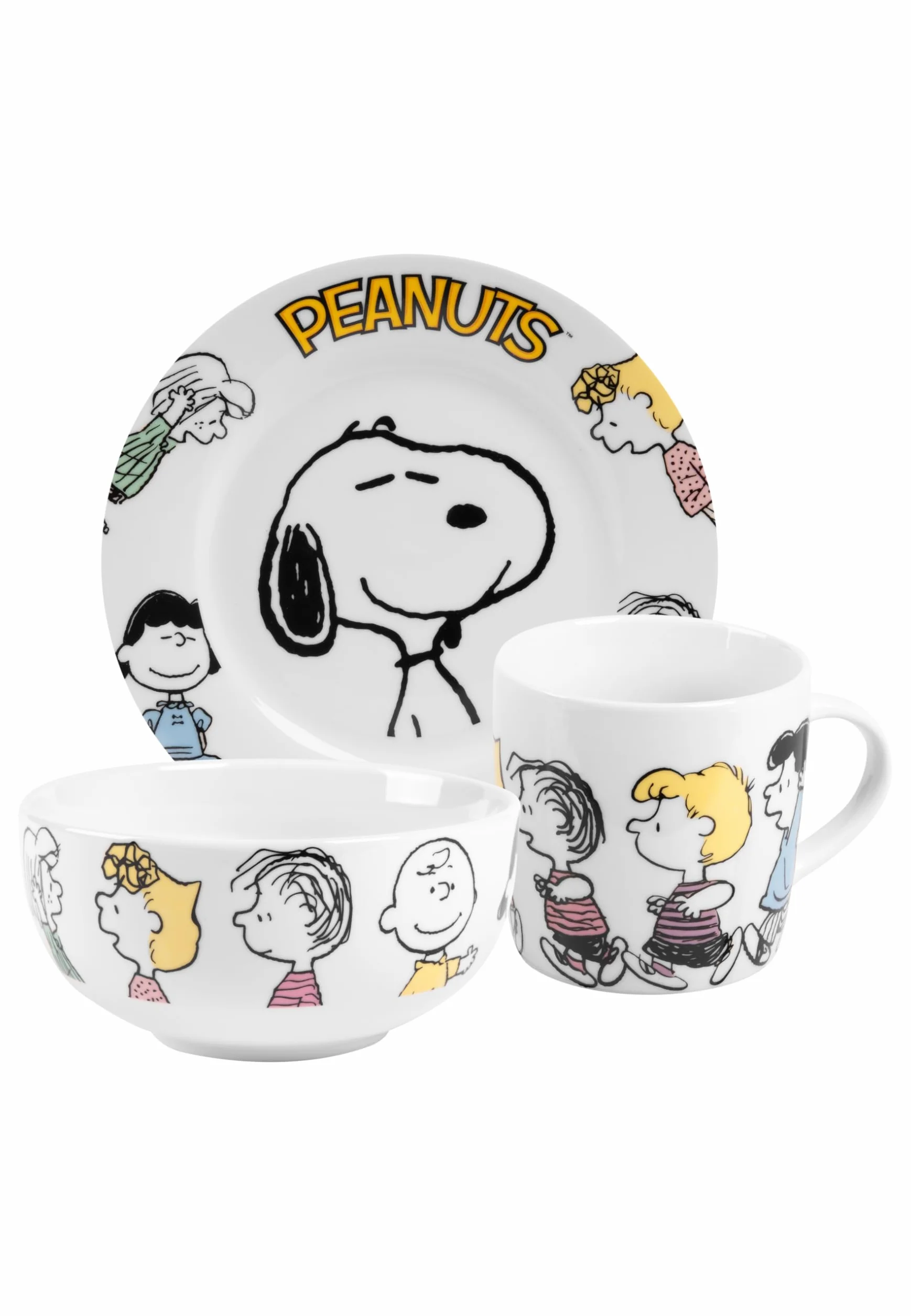 The Peanuts zestaw śniadaniowy Snoopy Family 3-częściowy porcelana biały