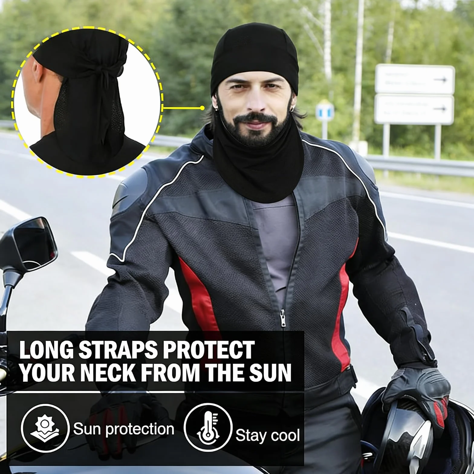 Chłodząca oddychająca czapka Durag, bandana, szybkoschnąca, pochłaniająca pot, elastyczna chusta na głowę, podkask, chusta piracka dla mężczyzn, na zewnątrz, na lato, do jazdy na rowerze