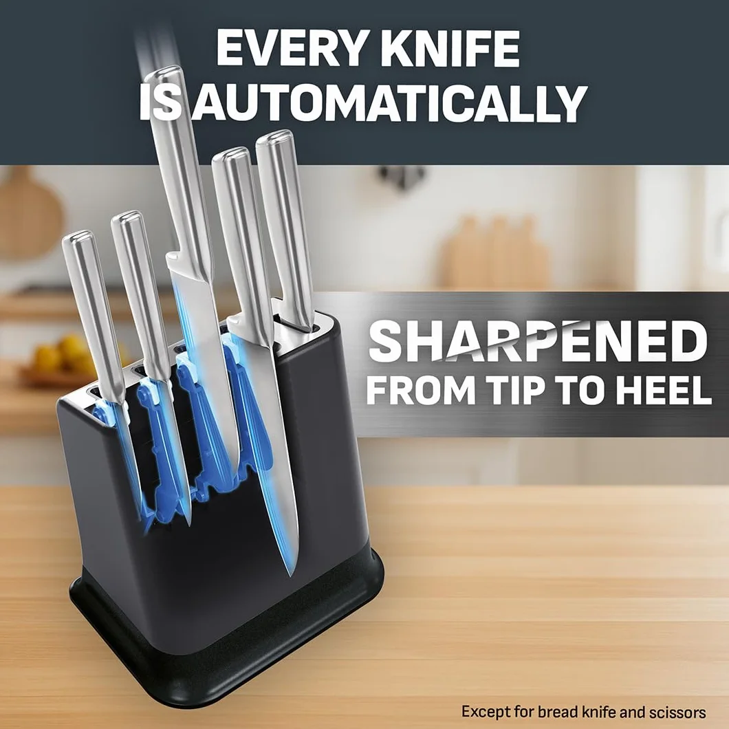 Tefal K2976S EverSharp Pro 5-częściowy Zestaw noży z samoostrzącym się blokiem, stal nierdzewna, czarny