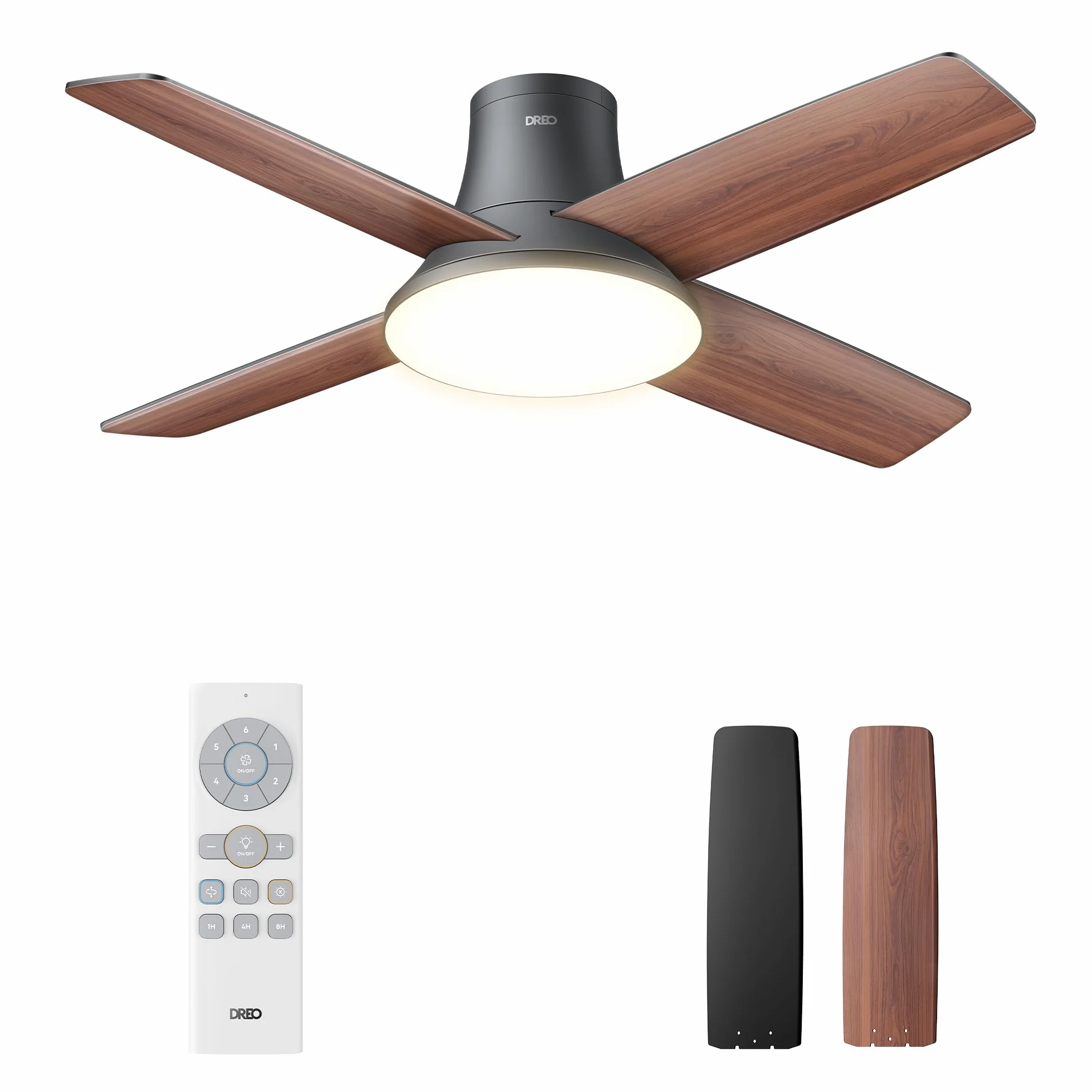 Dreo Cichy wentylator sufitowy z lampą LED 112 cm odwracalny 5CCT 6 prędkości pilot czarny