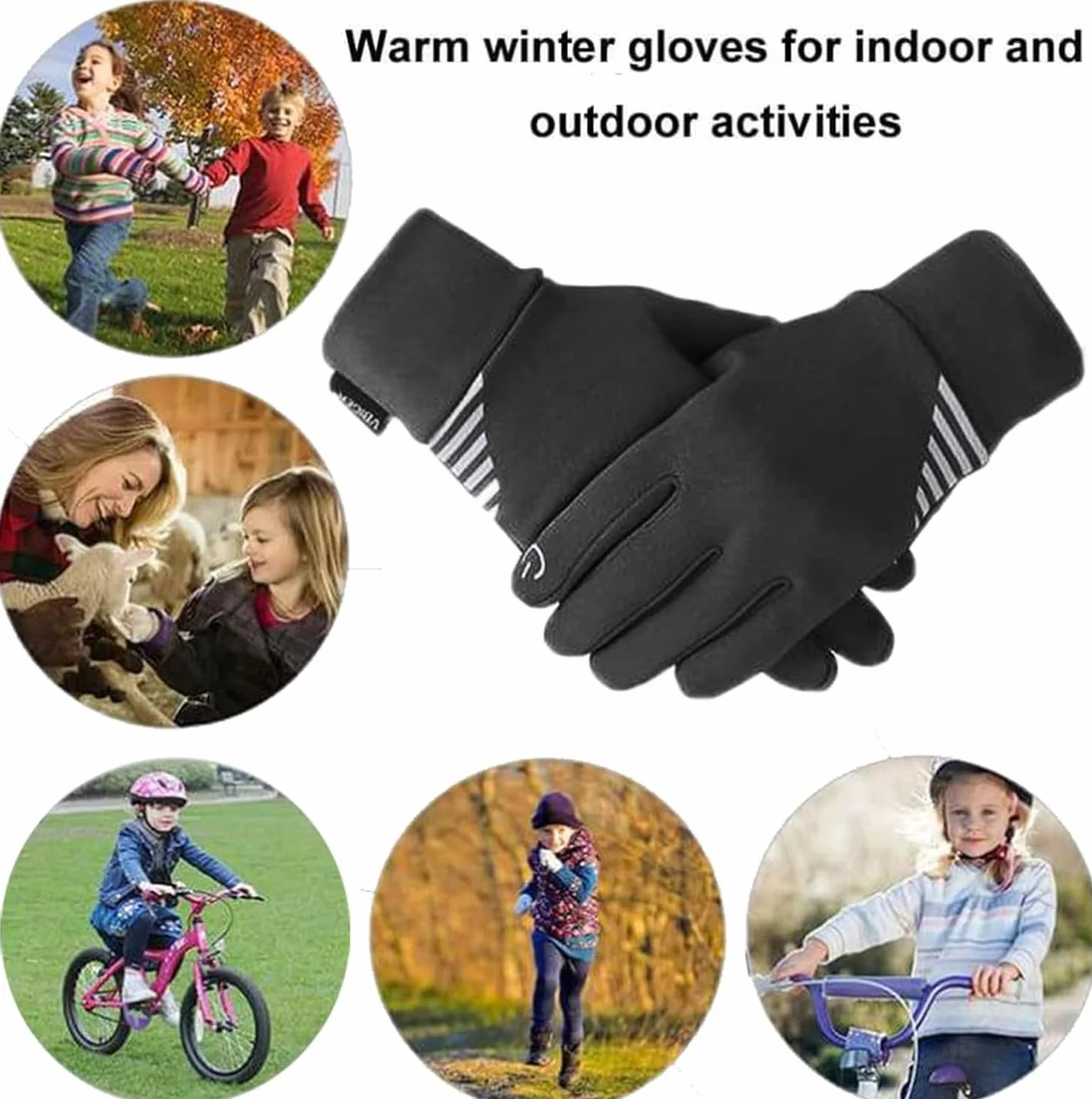 Zimowe rękawice rowerowe dla dzieci, chłopców i dziewcząt, ekran dotykowy, antypoślizgowe, termiczne, narciarstwo, sport, piłka nożna, camping