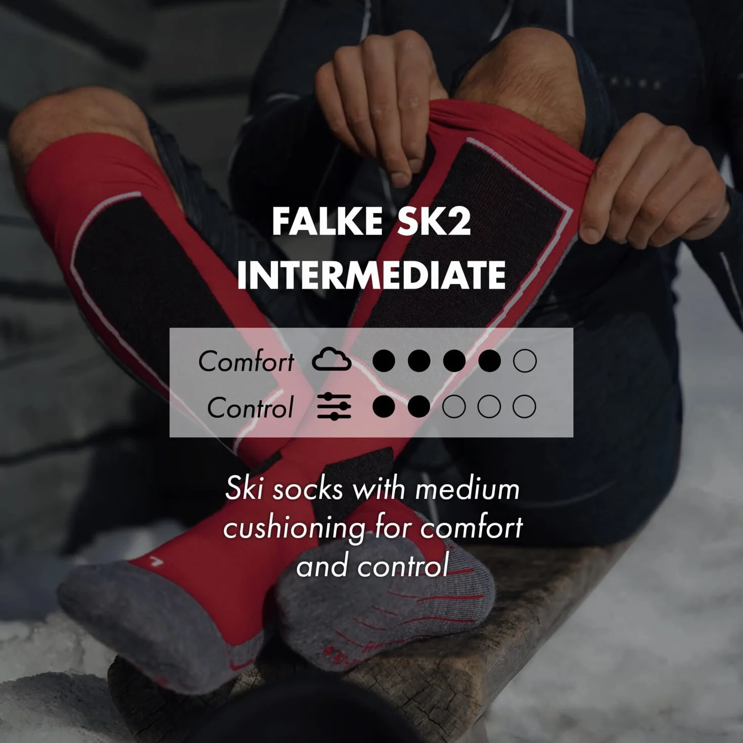FALKE Mężczyźni Skarpety narciarskie SK2 Intermediate Wool M Kh Oddychający I Szybkoschnący ciepłe grube 1 Para, Szary Light Grey 3400, 39-41