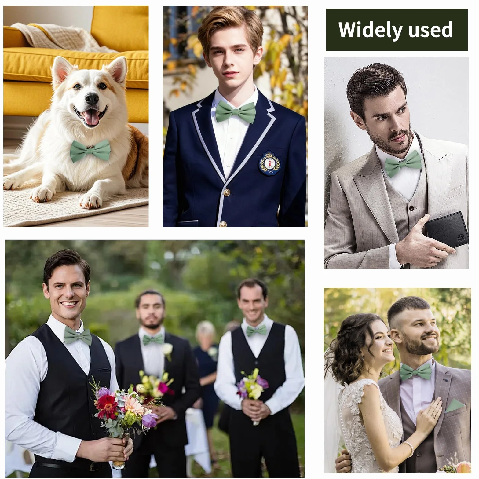 VOSSOT Zestaw Papillon Męski Zielony, Elegancki z Papillonem Zielonym, Papillony dla Mężczyzn z Pochette i 2 Spinkami Akcesoria do Ślubu Krawat Zielony, Strój na Uroczystość