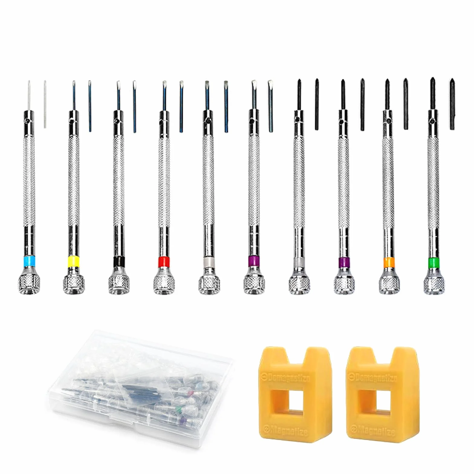 Zestaw 10 wkrętaków zegarmistrzowskich z demagnetyzatorem, 0,6 mm - 2,0 mm, precyzyjne narzędzie zegarmistrzowskie, do naprawy zegarków, śrubokrętów do zegarków, wkrętaków do okularów