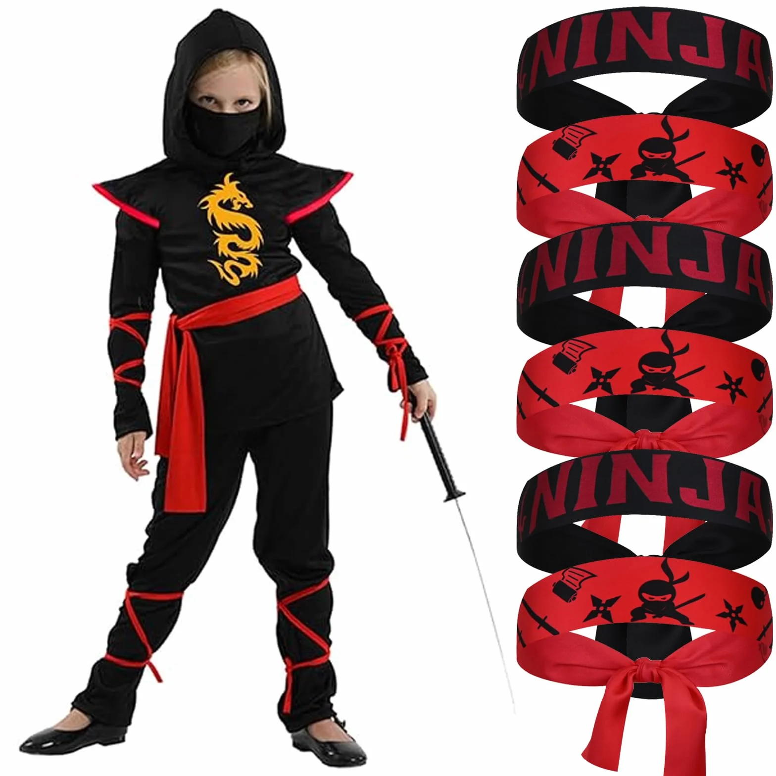 Resvis Ninja opaska na czoło, 10 sztuk, akcesoria na imprezę, dla dzieci, dekoracja urodzinowa, prezent dla gości, na Boże Narodzenie