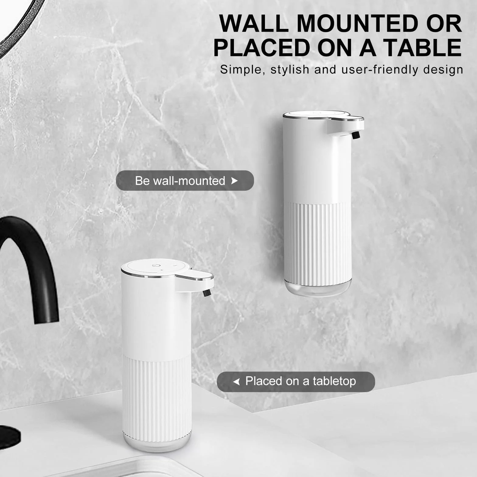 Cuteefun Automatyczny dozownik mydła w płynie, 400 ml naładowalny bezdotykowy dozownik mydła do rąk, 4-poziomowa regulowana objętość płynu, IPX5 wodoodporny, naścienny dozownik mydła do kuchni