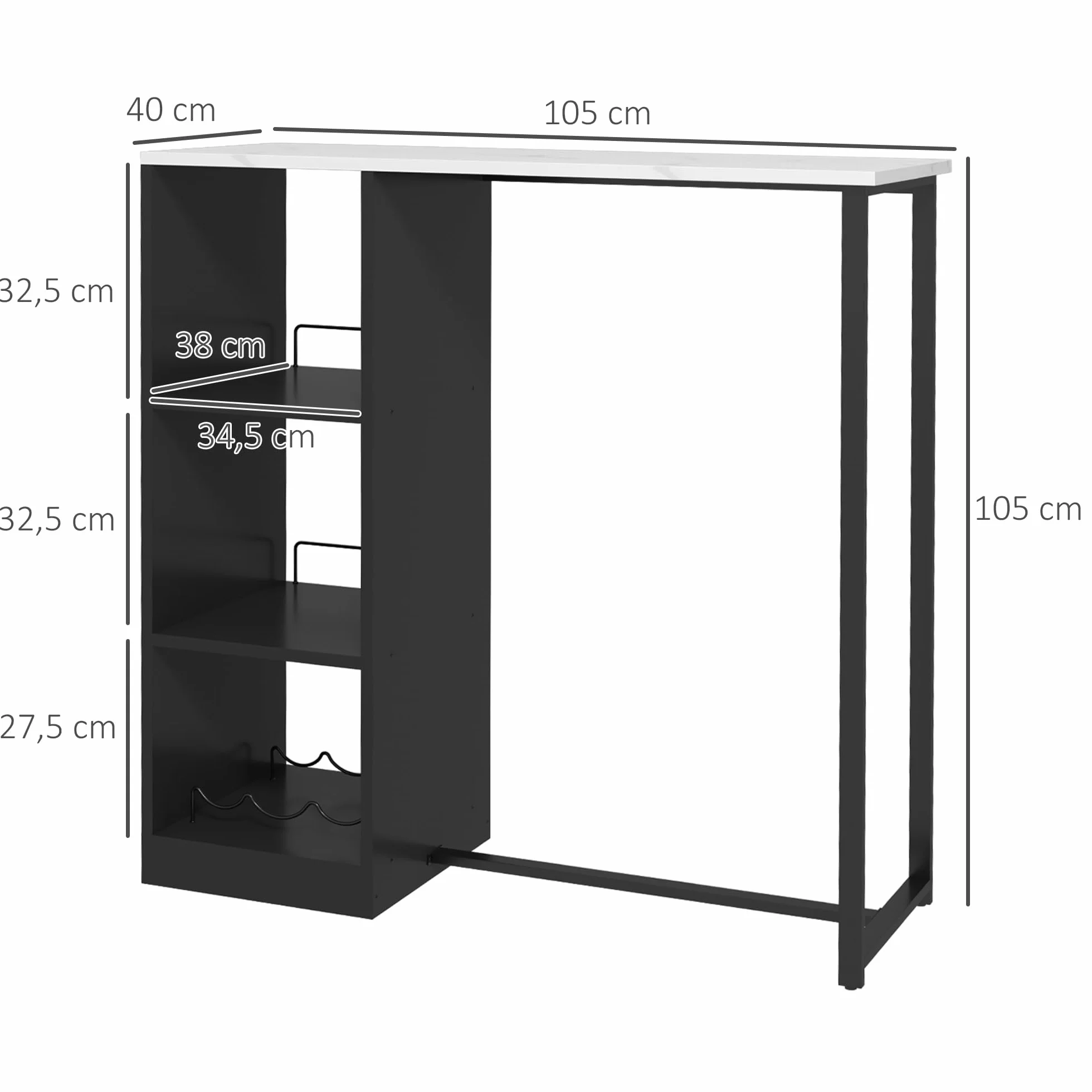 HOMCOM Stolik barowy kuchenny z blatem marmurowym stalowa rama 105x40x105 cm biały