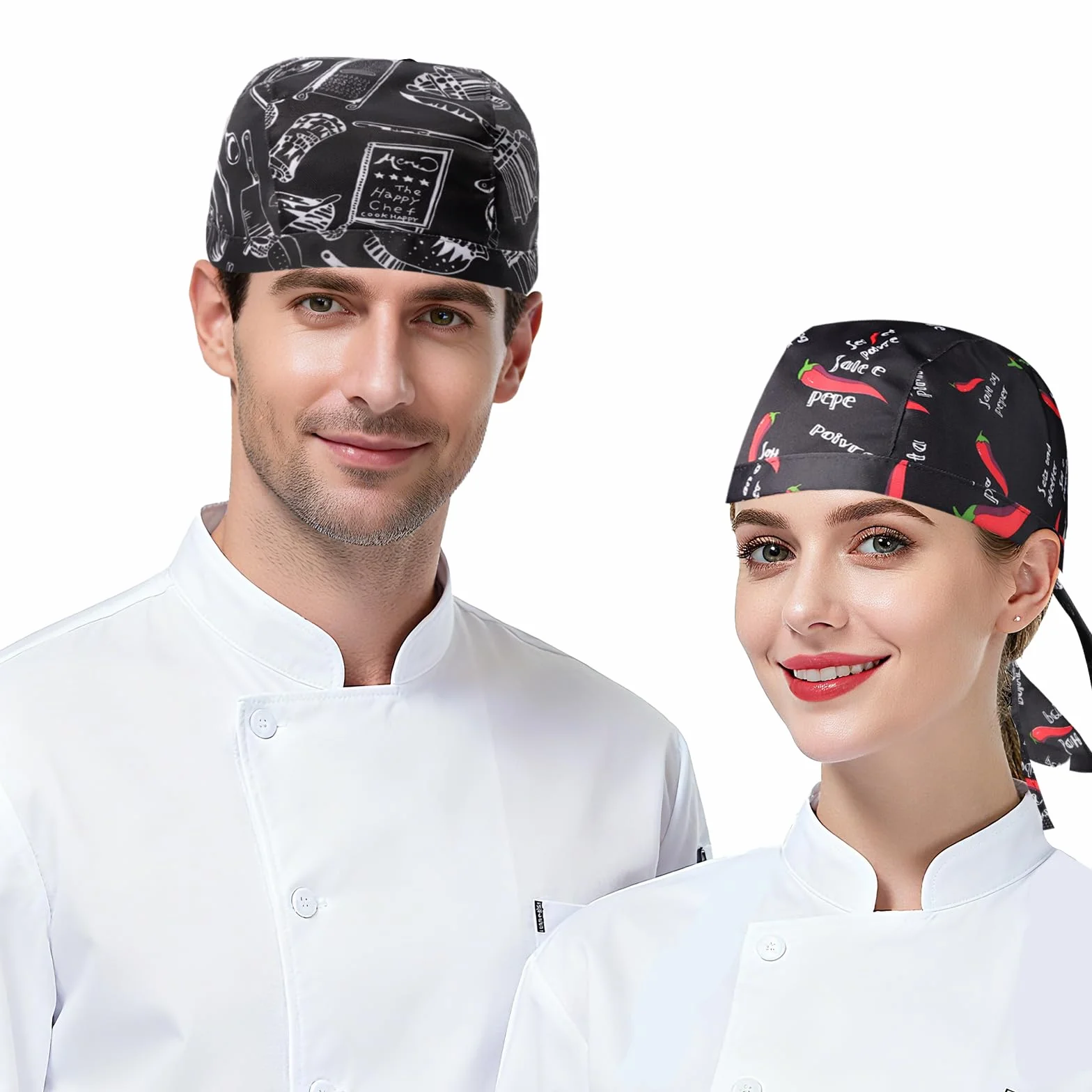 Czapka kucharska, bandana, regulowana, materiałowa, dla mężczyzn i kobiet, pochłaniająca pot, oddychająca czapka bistro, do restauracji, hoteli, barów, sklepów, szkół i do domu