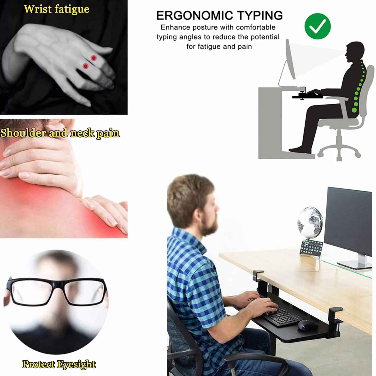 Bardzo szeroka półka na klawiaturę 520/650/750x250 mm — wysuwana platforma pod klawiaturę pod biurkiem, pasuje do pełnowymiarowej klawiatury i myszy, ergonomiczne przedłużenie biurka Wsporni