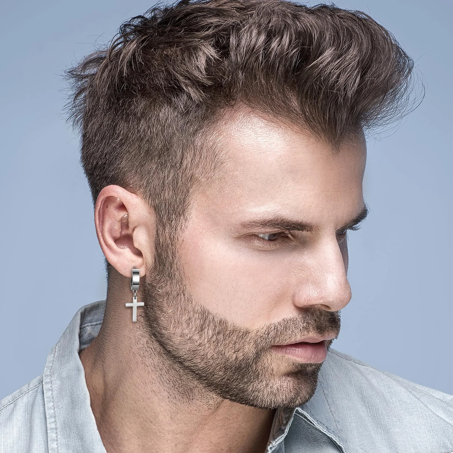Cupimatch Kolczyki w kształcie krzyża zestaw damskich kolczyków ze stali chirurgicznej nierdzewnej do piercingu uszu dla mężczyzn i dziewczynek, biżuteria do uszu, srebrna